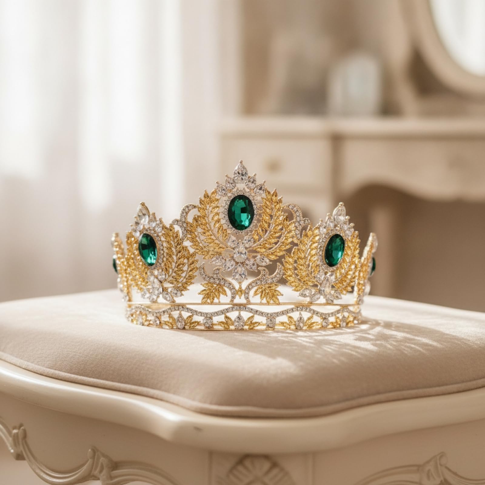 Tiara da Sposa Dorata Tiara Regolabile Corona Barocca per Matrimonio, Servizi Fotografici