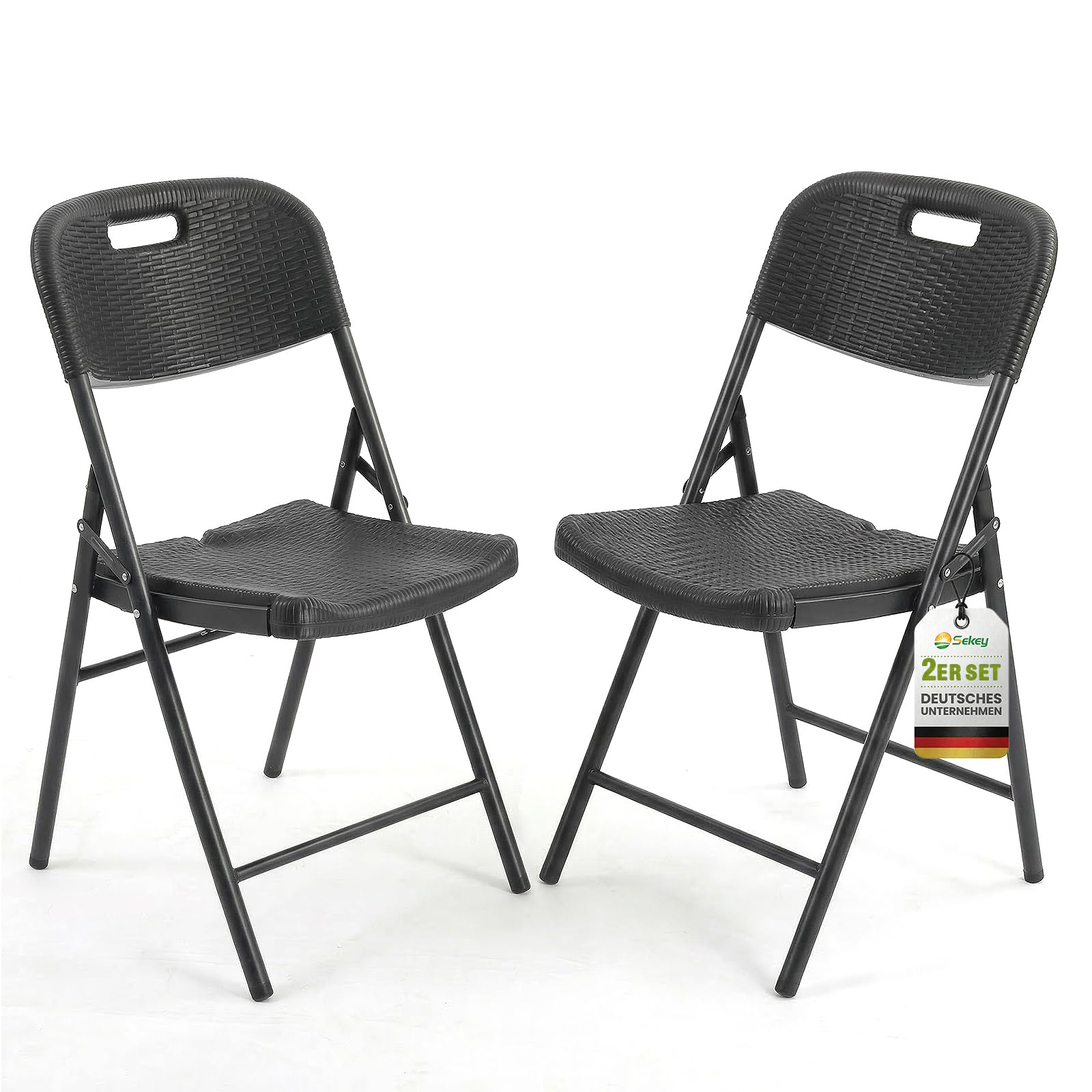 Sekey Klappstuhl 2er Set, Gartenstuhl Klappbar bis 150KG, Campingstuhl Wasserdicht aus Metall & Kunststoff, Schwarz