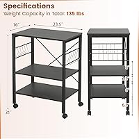 Vista 5 de Giantex Kitchen Bakers Rack - Carrito de 3 niveles para microondas con ruedas, carrito de barra industrial con 10 ganchos, marco de metal, estantes