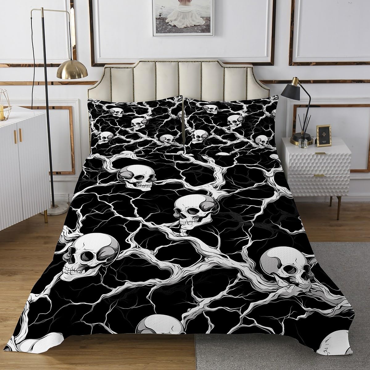Happy Halloween Bedspread Queen Size,Ghost Pumpkin Bat Bedding Set for Kids Boys Girls Room Decor,Spider Web Tree Branch Quilt 3Pcs,Halloween Horror Animal Coverlet Set,2 Pillowcases