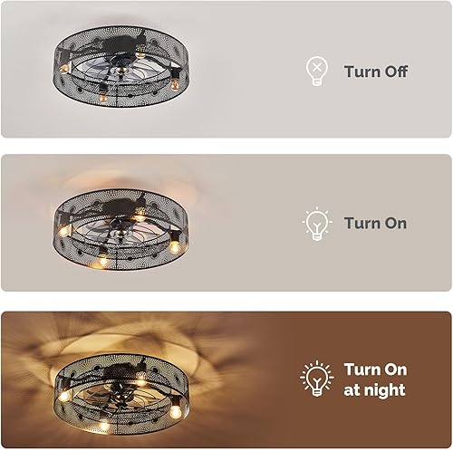 Miniatura 6 de Orison Ventilador de techo enjaulado de 20 pulgadas con luz, 6 velocidades, temporizador, motor reversible, ventilador de techo industrial de perfil