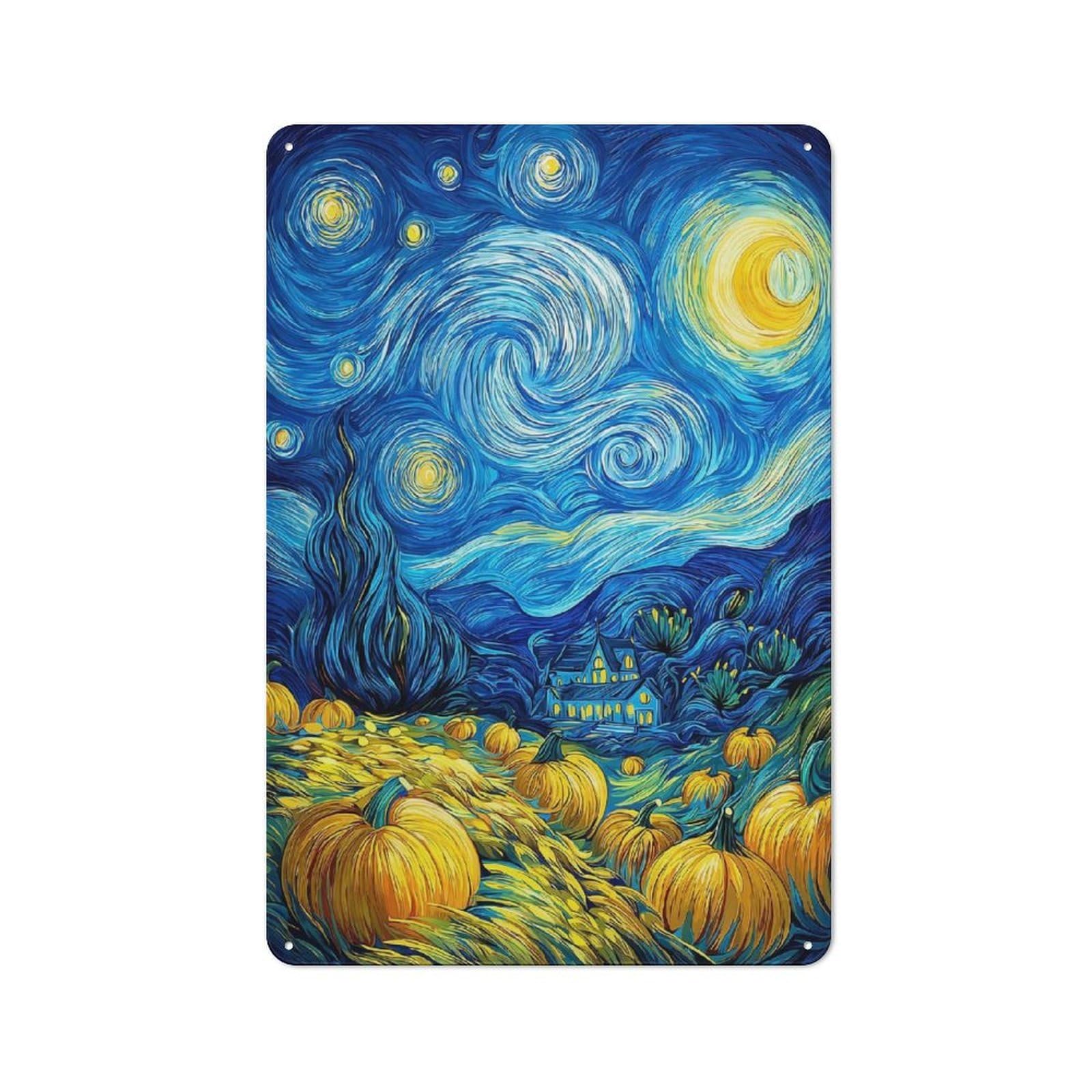 Junmoney Style-7 Old Style Starry Night Pumpkin Patch Metal Sign 30X20cm, Bar Wall Plaque For Diner, Restaurant, Shed Or Kitchen