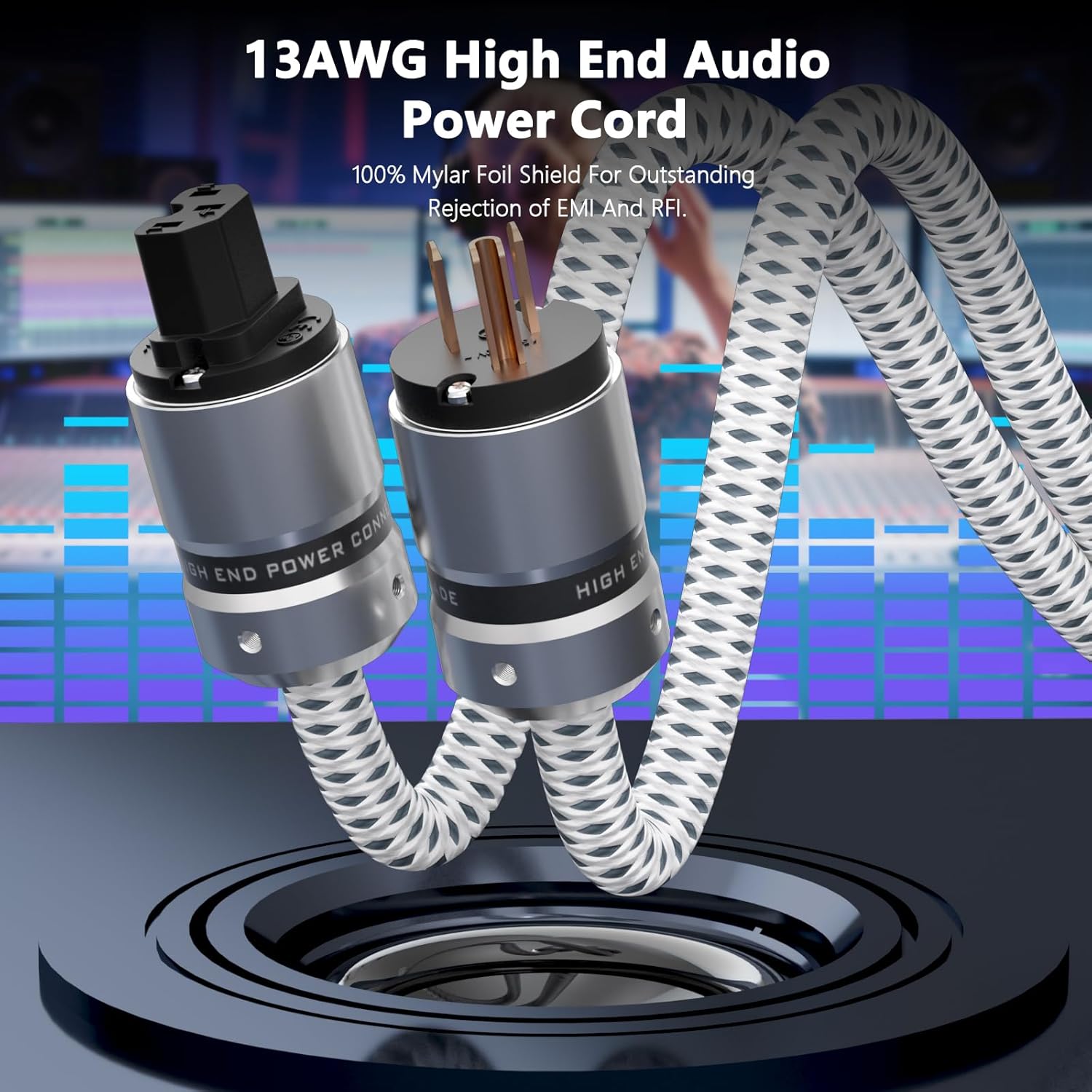 Monosaudio HiFi Power Cable Audiophile Power Cable With 3-Prong US Version Pure Copper Plugs Audio Power Cable 125V 15A, Ac Power Cord Pc Braided Sleeves Power Line For Audio Equipment Amp(4.9FT/1.5M)