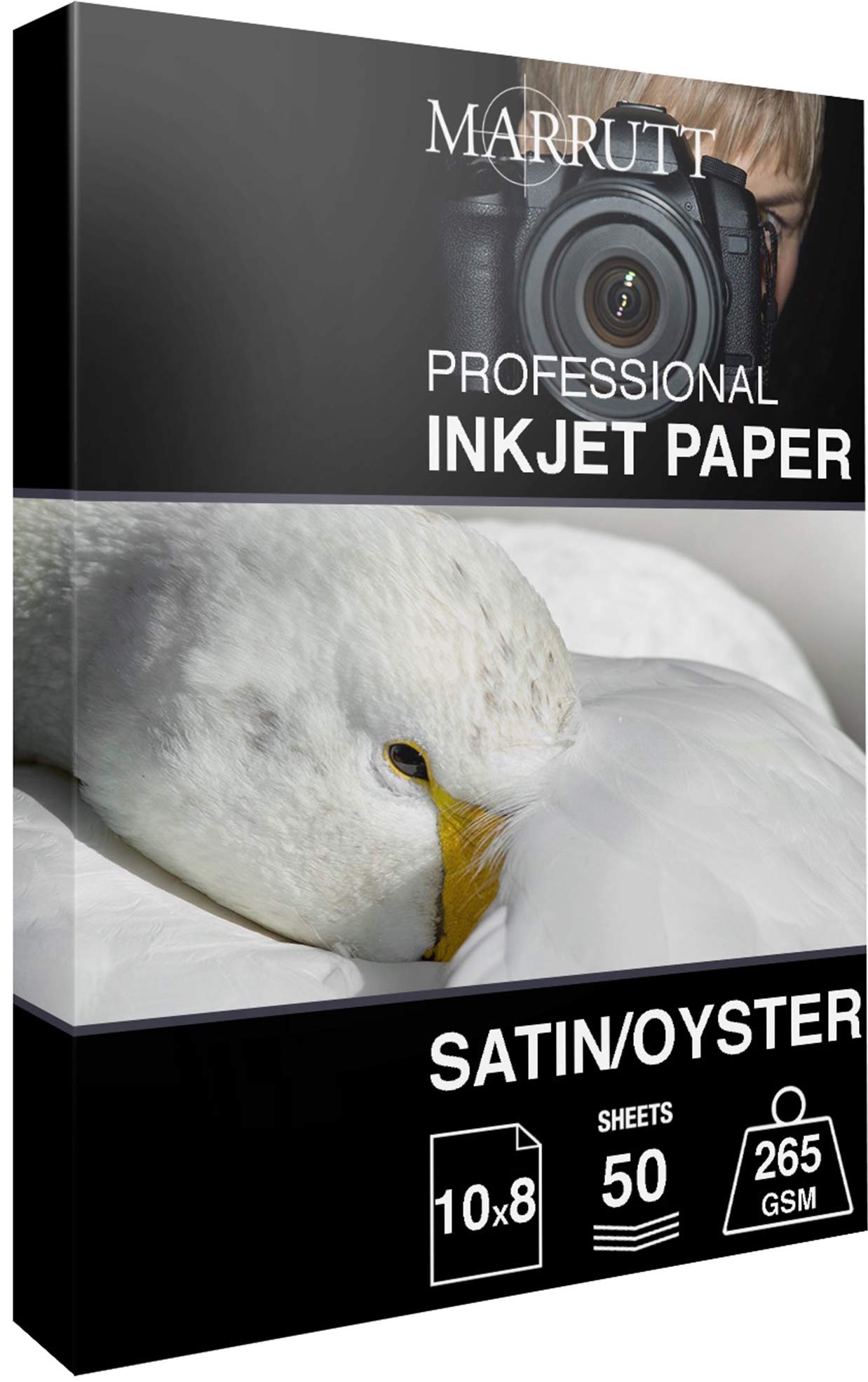 Marrutt 265gsm Pro Photo Satin/Oyster Inkjet Paper: (10" x 8" - 50 Sheets)
