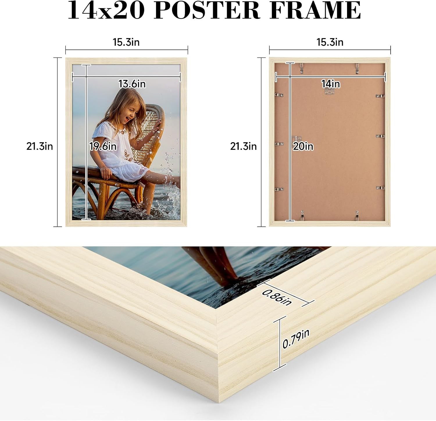 HLiWEGNS Oak 14x20 Frame - Single Frame - Rustic Woodgrain 14 x 20 Poster Frame with Plexiglass for Wall Gallery Display, 14x20 Picture Frame for Puzzles, Artwork, Photos and Posters