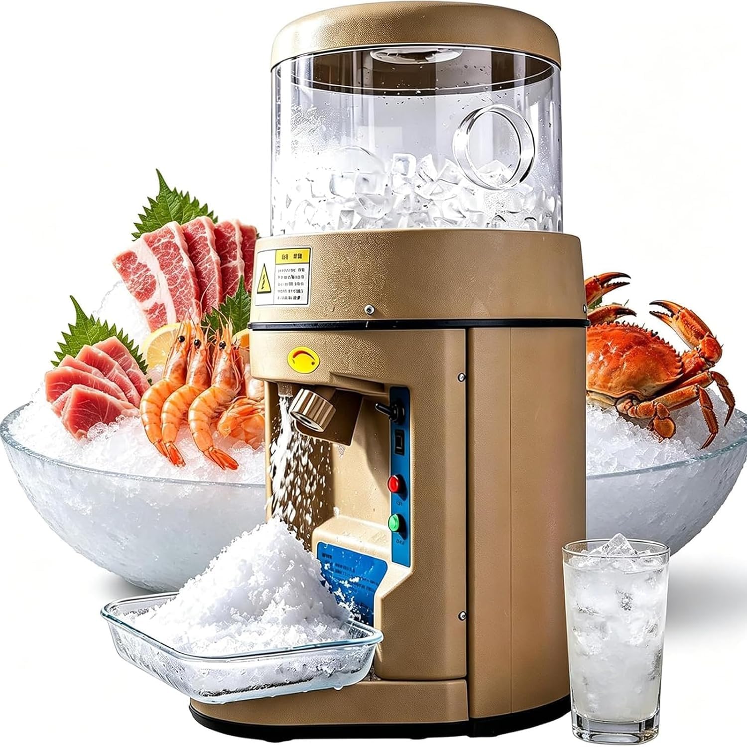 Broyeur à glace électrique avec bac de 15 l, 3 minuteries, moteur de 480 W, étanche un usage commercial et domestique, broyeur à glace commercial haute capacité