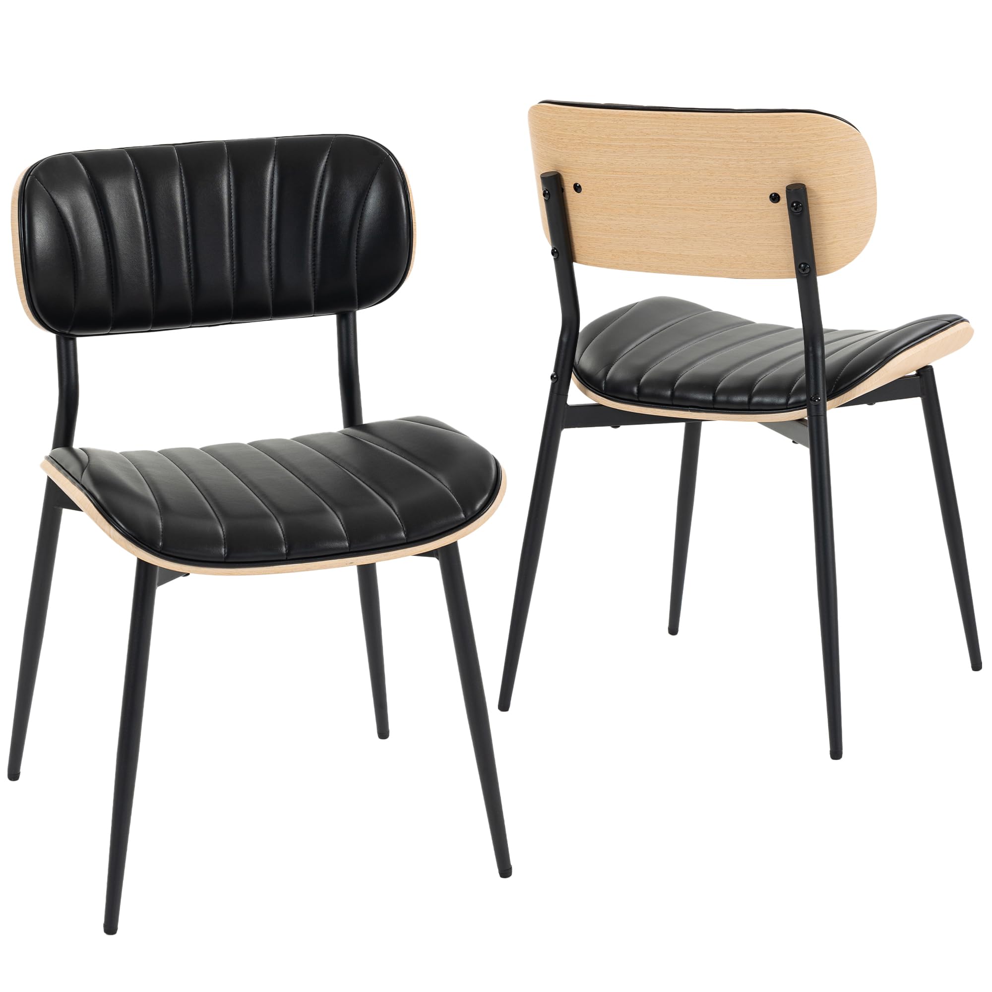 HOMCOM Lot de 2 Chaises de Salle à Manger Assise en PU Noir et Bois Naturel