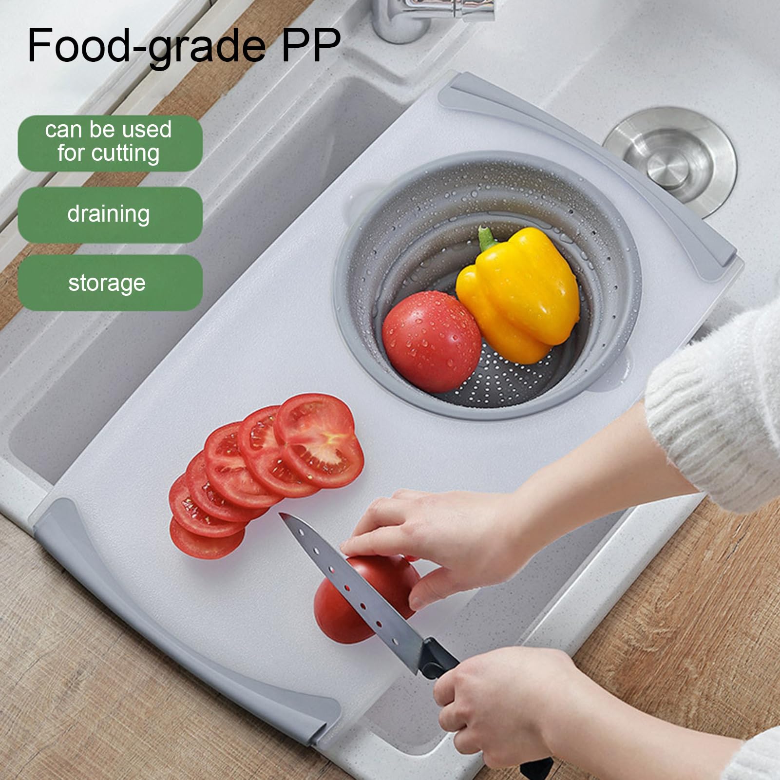 Cesta ajustable – Colador de tabla de cortar para fregadero de cocina