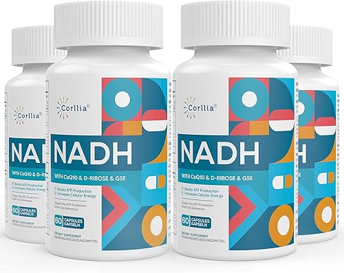 NADH 50 mg + CoQ10 200 mg + D-Ribosa 150 mg Suplemento, Mejora NAD+ Suplemento para energía, fatiga, nicotinamida y adenina dinucleótido reducido,