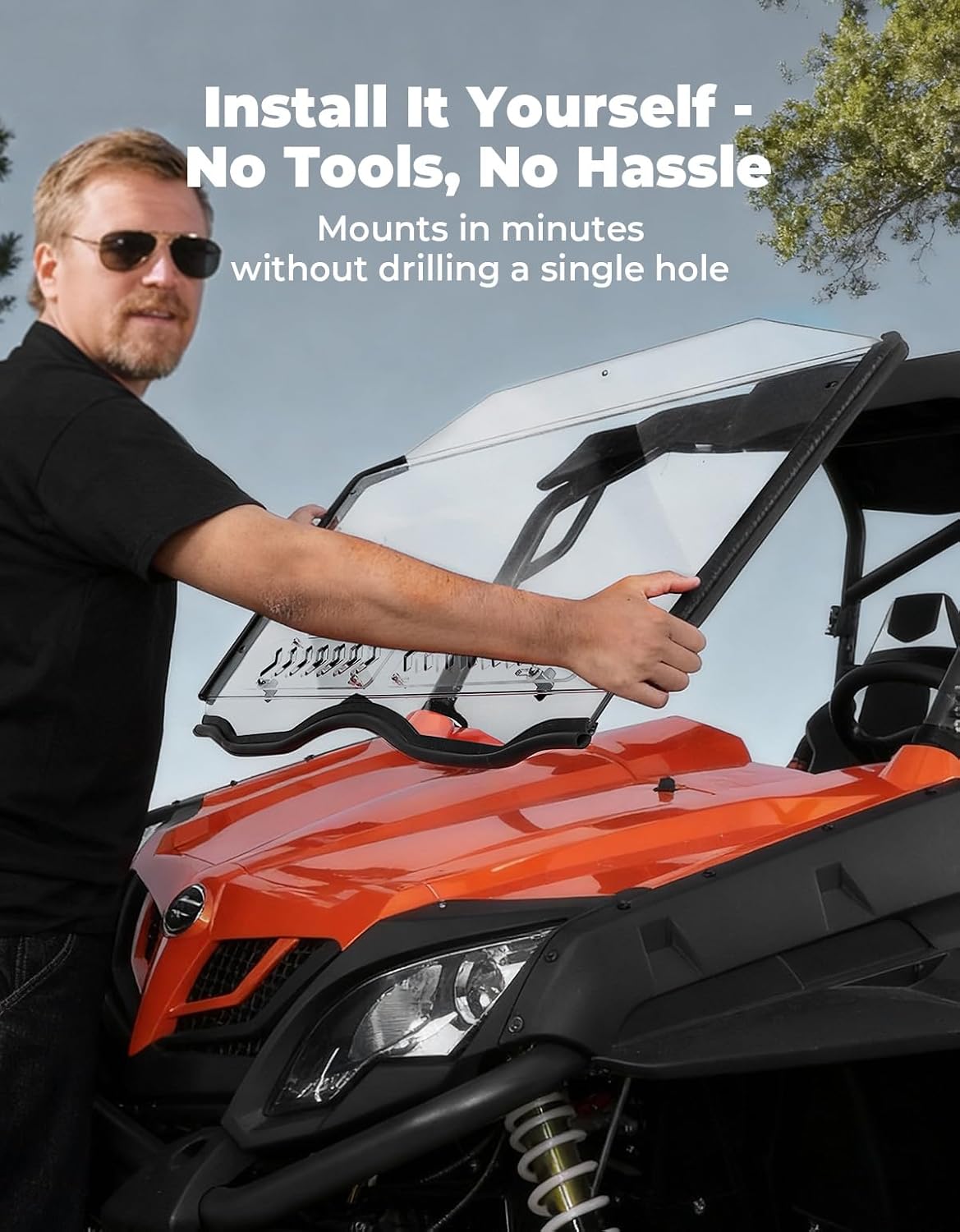 KEMIMOTO Scratch-Resistant Front Vented Sliding Windshield Compatible with 2014-2022 CFMOTO ZForce 800, Trail 800 Ex, ZForce 500 Trail (2016-2022), and 1000 Pre-installed Rubber Strips PC Window