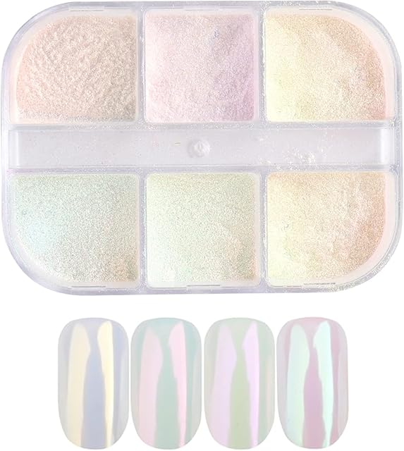 Chrome Nail Powder,6 Grids Aurora Powder for Nails,Shell Powder Mirror Effect Nail Powder for DIY Nail Art Decoration Pigment Body Face Decoration