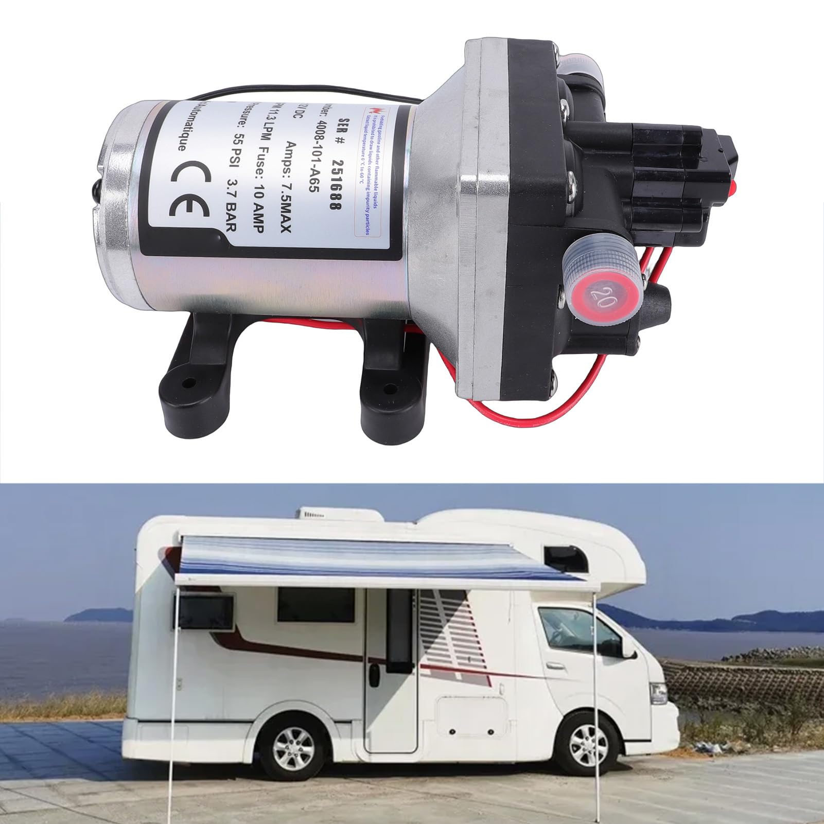 Bomba de Agua Silenciosa para Vehículos Recreativos, 3,0 GPM, para Vehículos de Acampada, Remolques, Embarcaciones Pequeñas, Metal Plateado, 12V