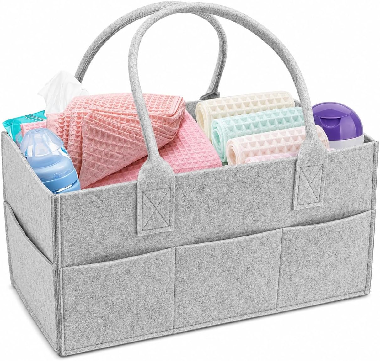 Baby Nappy Caddy Collapsible Nursery Organizer Storage Basket for Babies, Portable Holder Tote Bag for Changing Table Car Travel Newborn Essentials .Baby Gift Accessories (light grey)
