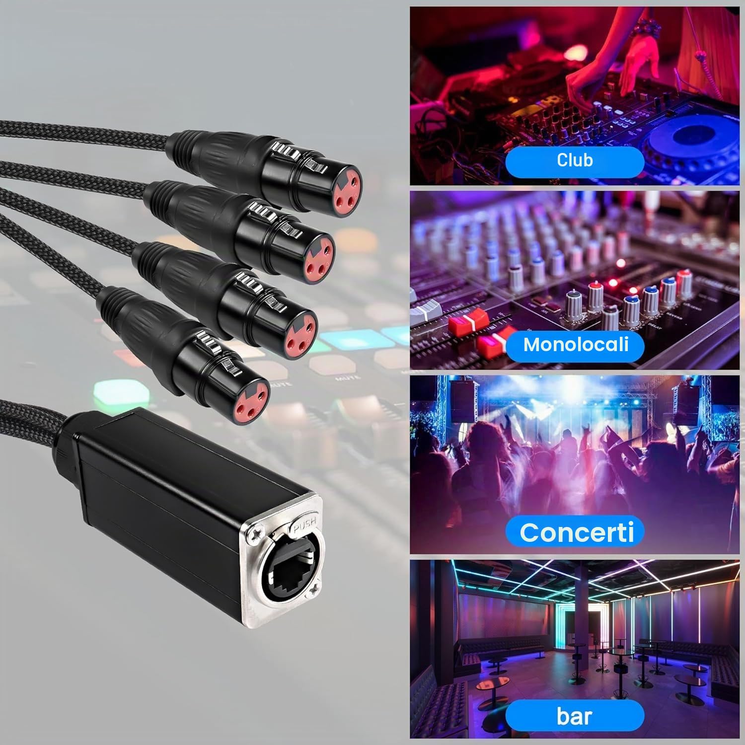 XMSJSIY Cavo audio a serpente a 4 canali a 3 pin XLR estensore multiplo ricevitore di rete a Ethercon per DMX512 XLR maschio/femmina a RJ45 tramite cavo intrecciato Cat5/6/6e stadio registrazione, 2