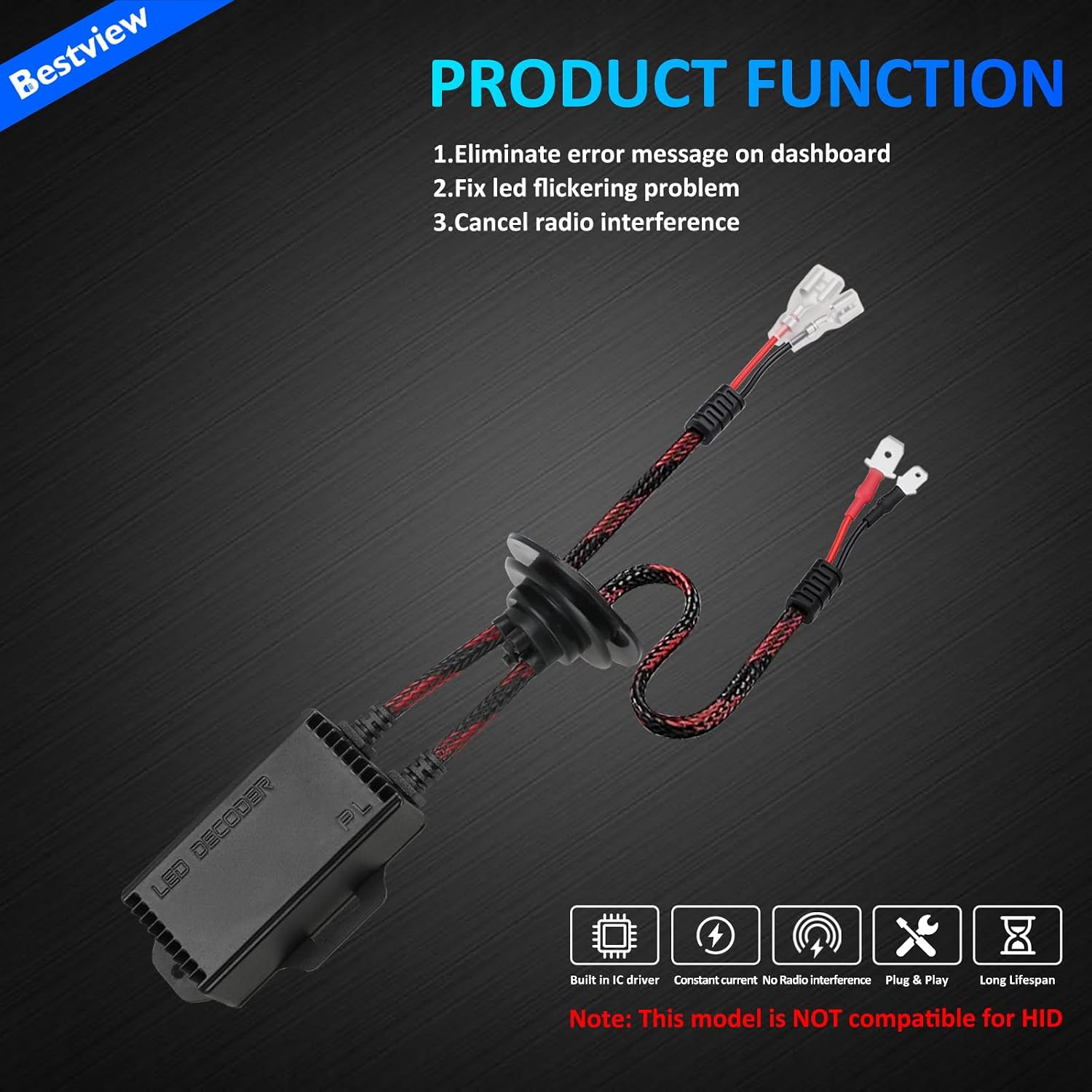 2PCS H1 H3 LED Light Canbus Decoder: Anti Flicker Harness, Resistor Decoders Error Free, LED Warning Canceller Resistor Adapter, H1 H3 Canbus Decoder Kit Upgrade with Waterproof Rubber Ring