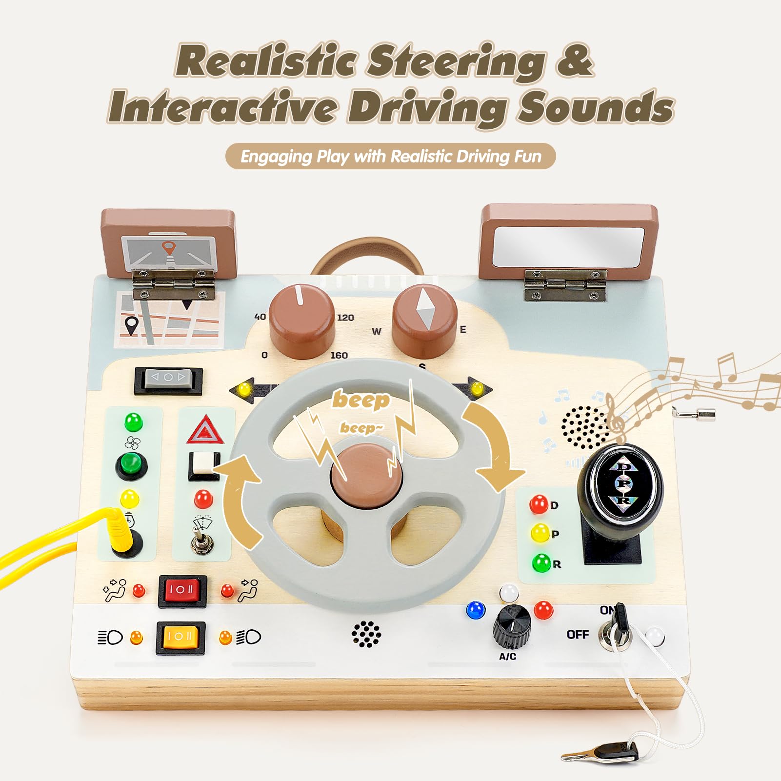 Joyreal Toddler Busy Board with LED Lights, Steering Wheel, Sounds, Montessori Toys for 1+ Year Old, Fidget Board Sensory Travel Toy, Gifts for Boys and Girls — view 2