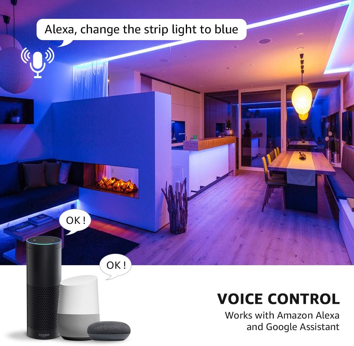LE LED Strip Lights, 16.4ft WiFi Smart Color Changing LED Strips, SMD 5050 LED Rope Light, App&Remote Controlled, Tape Light for Bedroom, Home and Kitchen