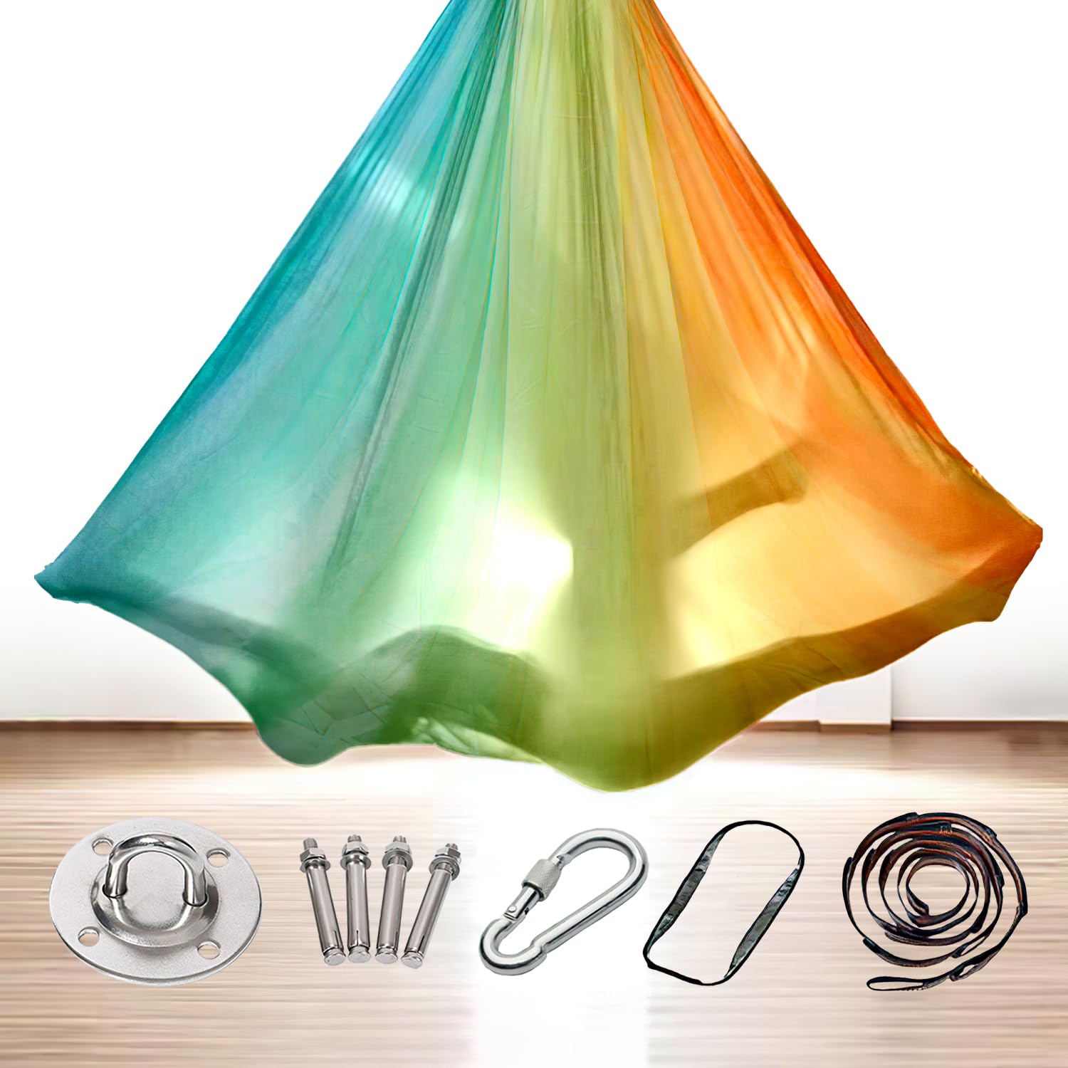 Aerial Ensemble de hamac, balançoire, serviette de yoga aérien, tissu à bascule, capacité de charge maximale de 200 kg, avec ferrures