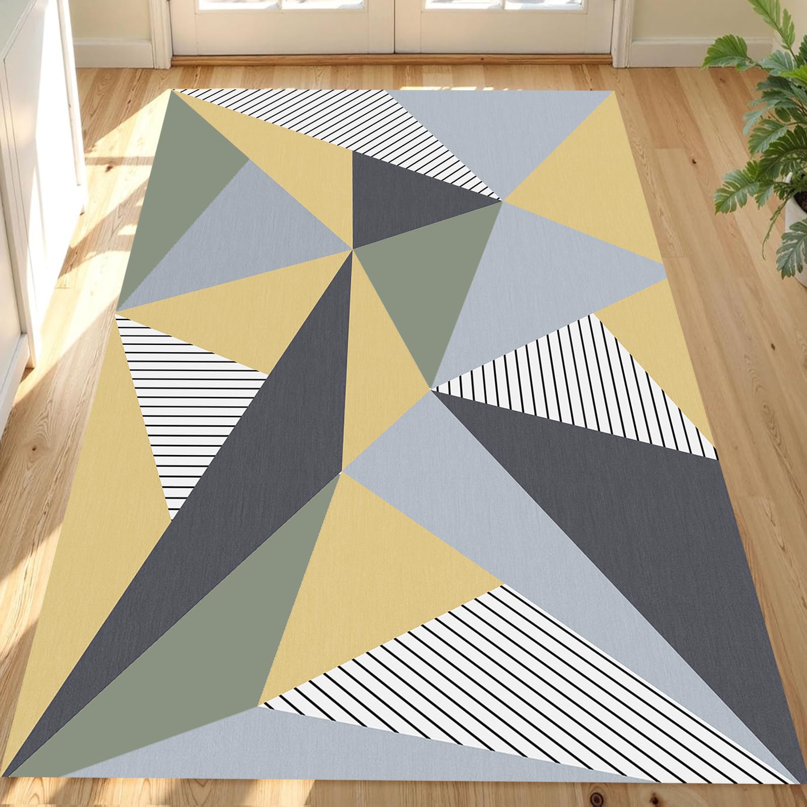 Tapis de salon jaune ocre et vert sauge 120x180 cm au style art déco chic