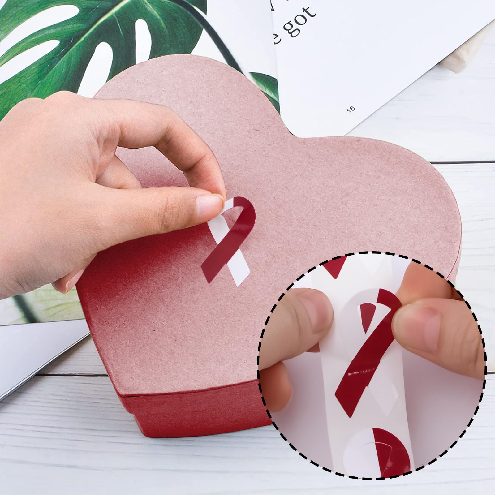WANDIC 500 PCS Ribbon Sticker Roll Burgundy White Ribbon Decal Head and Neck Cancer Awareness Oral Cavity Awareness Care Stickers,for Social Charitable Activities,1.9 * 3.8cm - Image 3