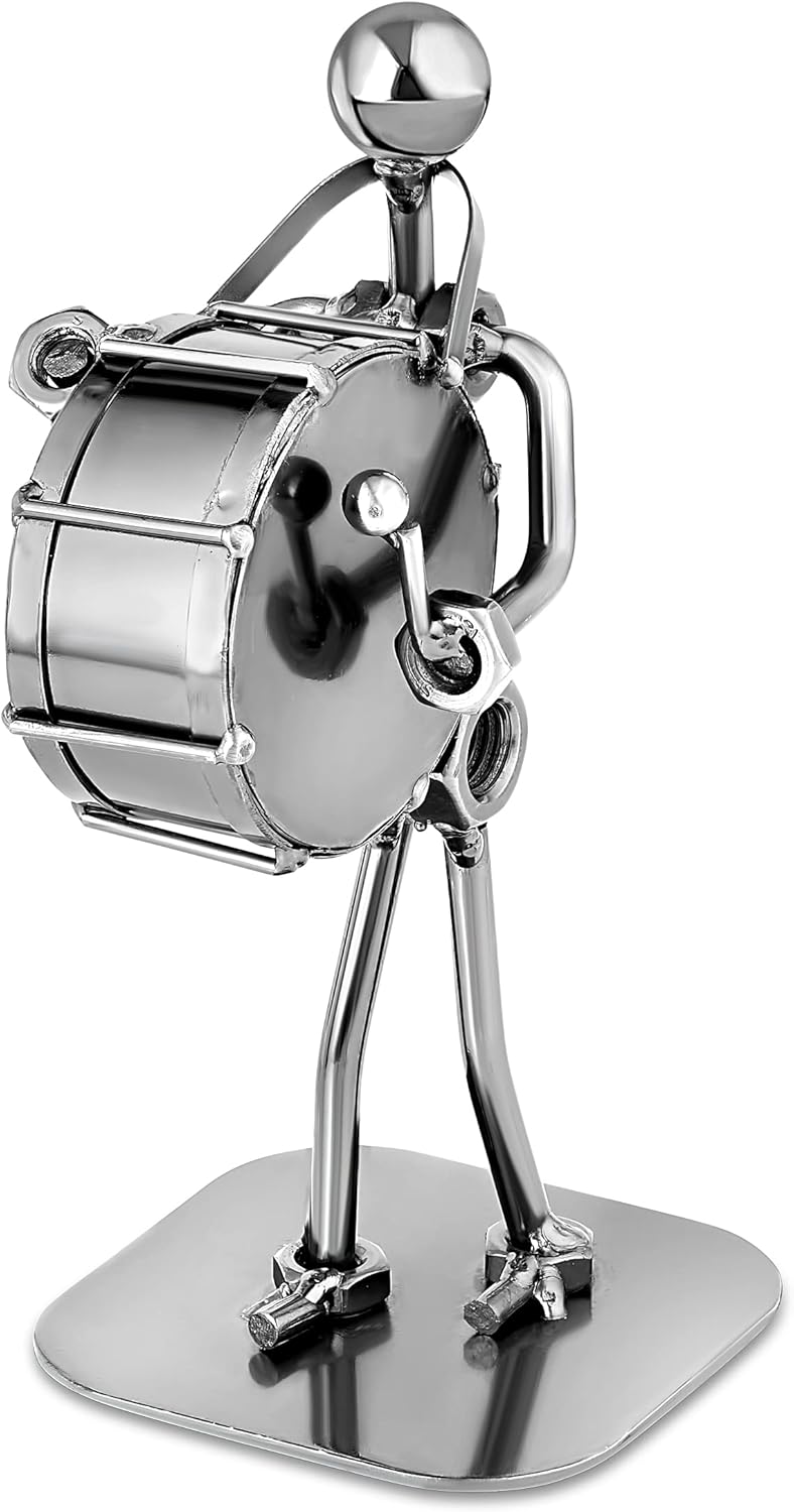 Broadway Gift Marching Band Drumline Drummer Silver Tone 6 inch Table Metal Decorative Musician Tabletop Figurine