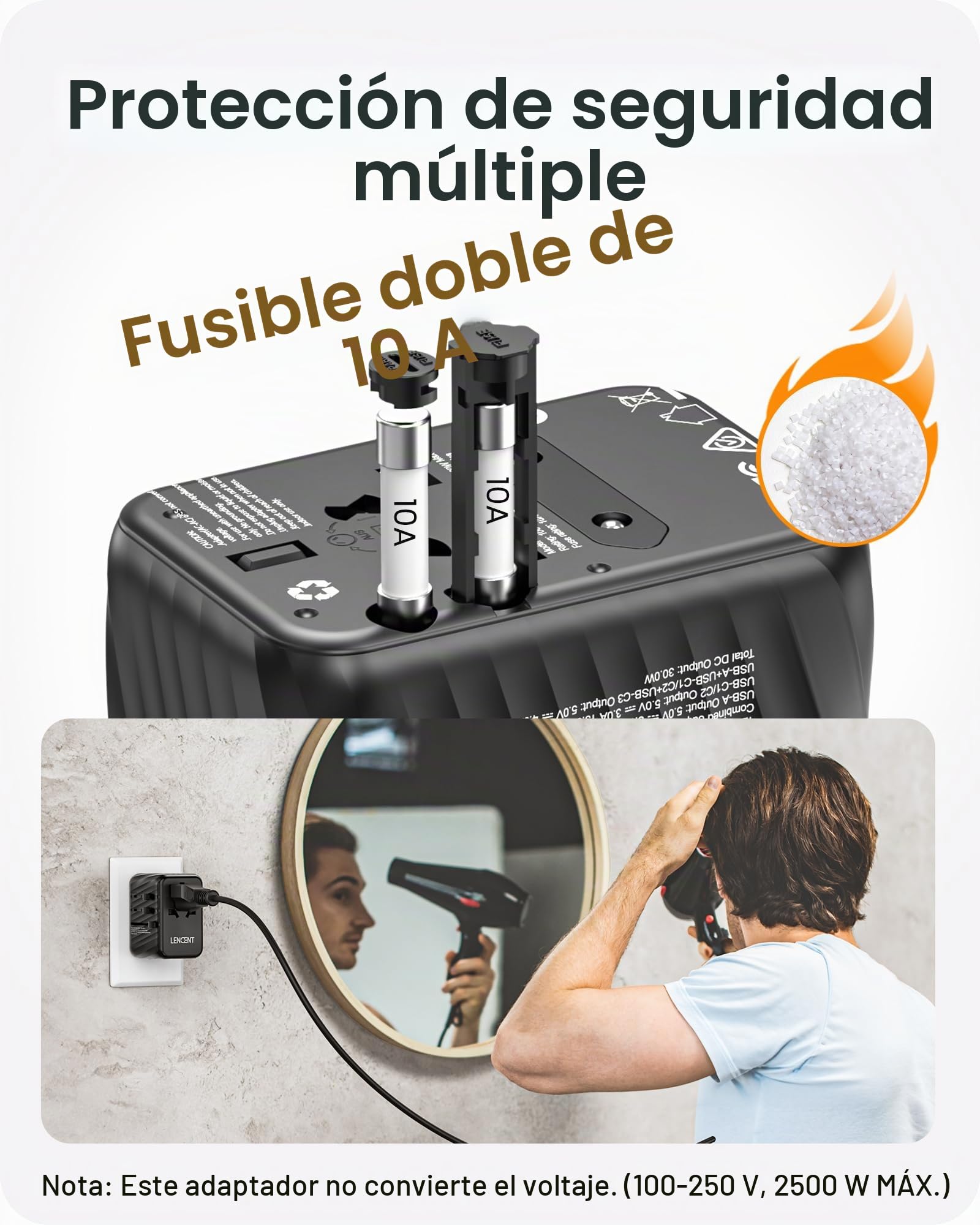 LENCENT Adaptador Enchufe Universal 30W, Cargador Internacional | con 3 USB-C+2 USB-A Carga Rápida, Adaptador Enchufe Europeo para Móvil, Tableta, Portátil, EU/USA/UK/AU, Negro