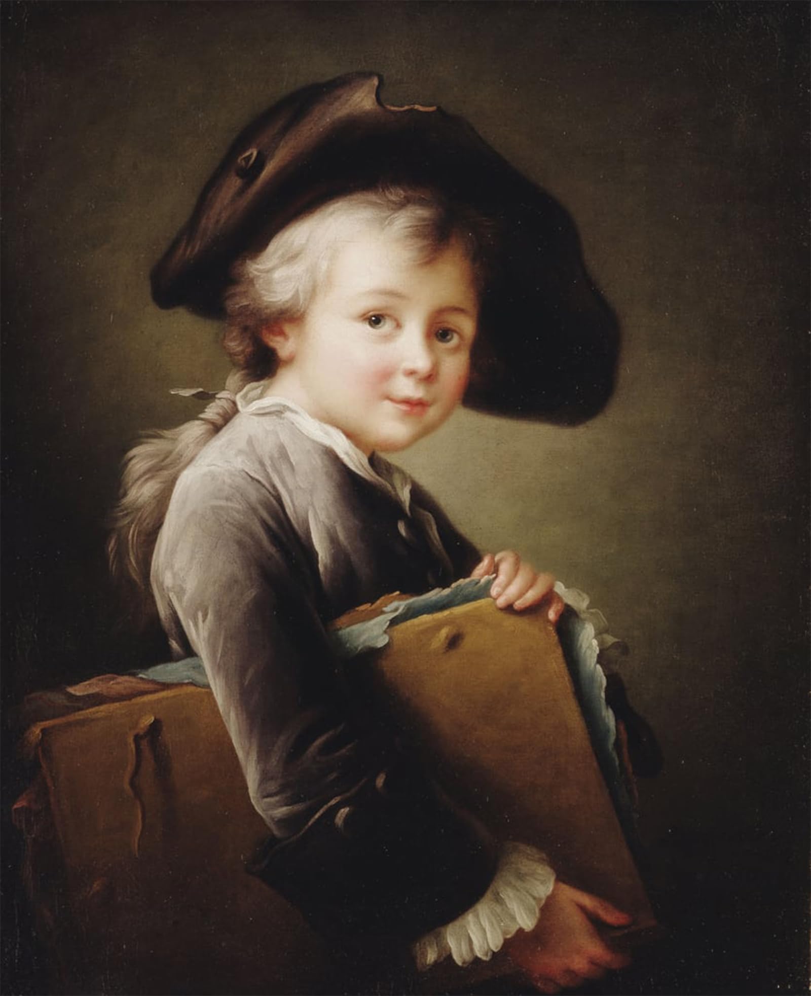 SERENDIPITP Vintage Wall Art Canvas Nordic Poster Canvas Print Picture a Young Boy Holding a Portfolio by Francois Hubert Drouais Wall Art Poster for Home Decor 60x90cm