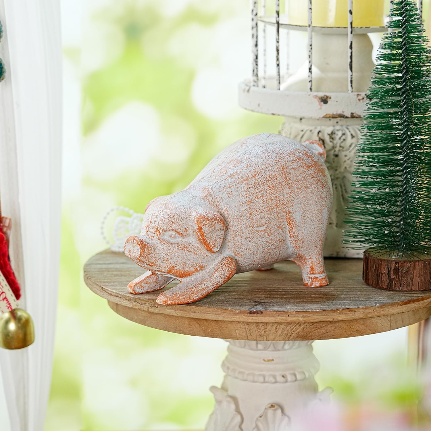 Sungmor Rustic Cast Iron Pig Figurines - Farmhouse Animal Statues for Home Decor, Shelf Accents, Paperweights, or Door Stops - Vintage Style Collectible Ornaments - Stretching Pig Statue