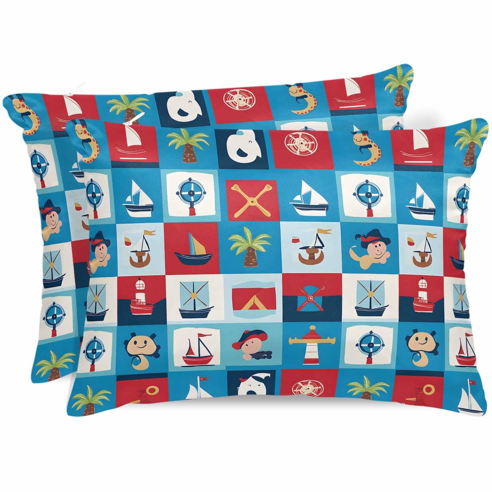 T&H XHome Satin Silk Pillowcase for Hair and Skin, Standard Cartoon Style Lighthouse Ocean Super Soft Pillow Cases Silky Bed Pillowcovers Wrinkle Free with Hidden Zipper 20