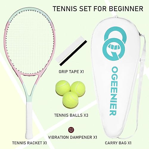 Miniatura 3 de OGEENIER Raqueta de tenis de 27 pulgadas para adultos, raqueta de tenis preencordada para principiantes, raquetas ligeras y recreativas con 1