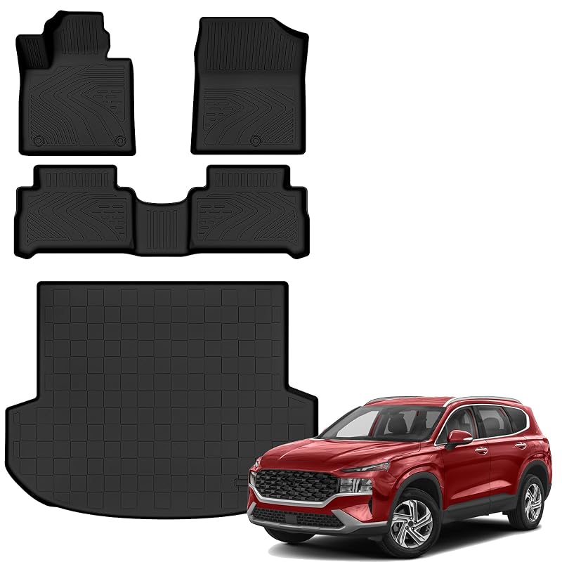 Kit de tapetes e forro para porta-malas em TPE AUXKO para Hyundai Santa Fe 2021–2023 a gasolina, preto, 4 peças
