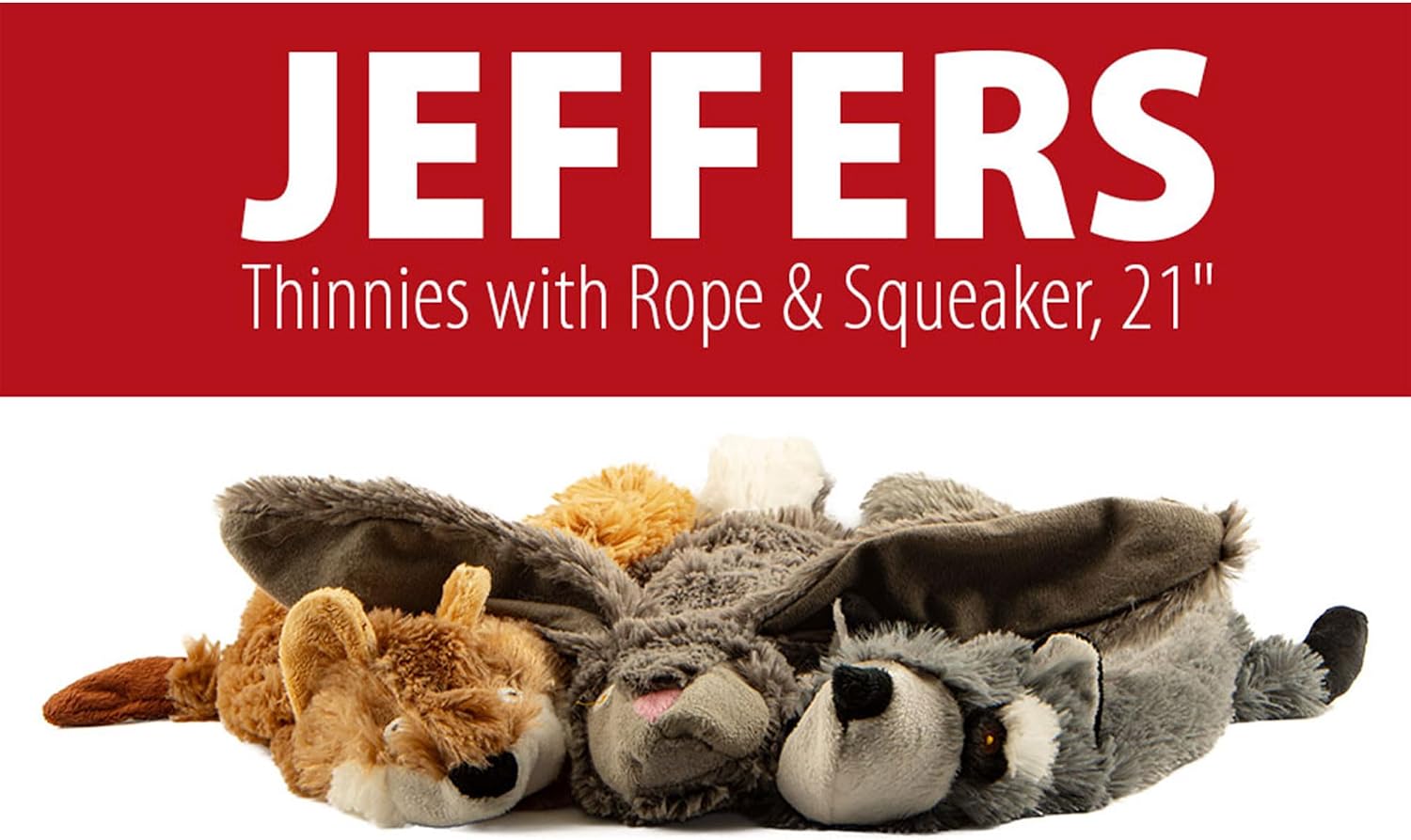 Jeffers Pet Thinnies, 21" | Unstuffed with Squeaker | Raccoon image 2