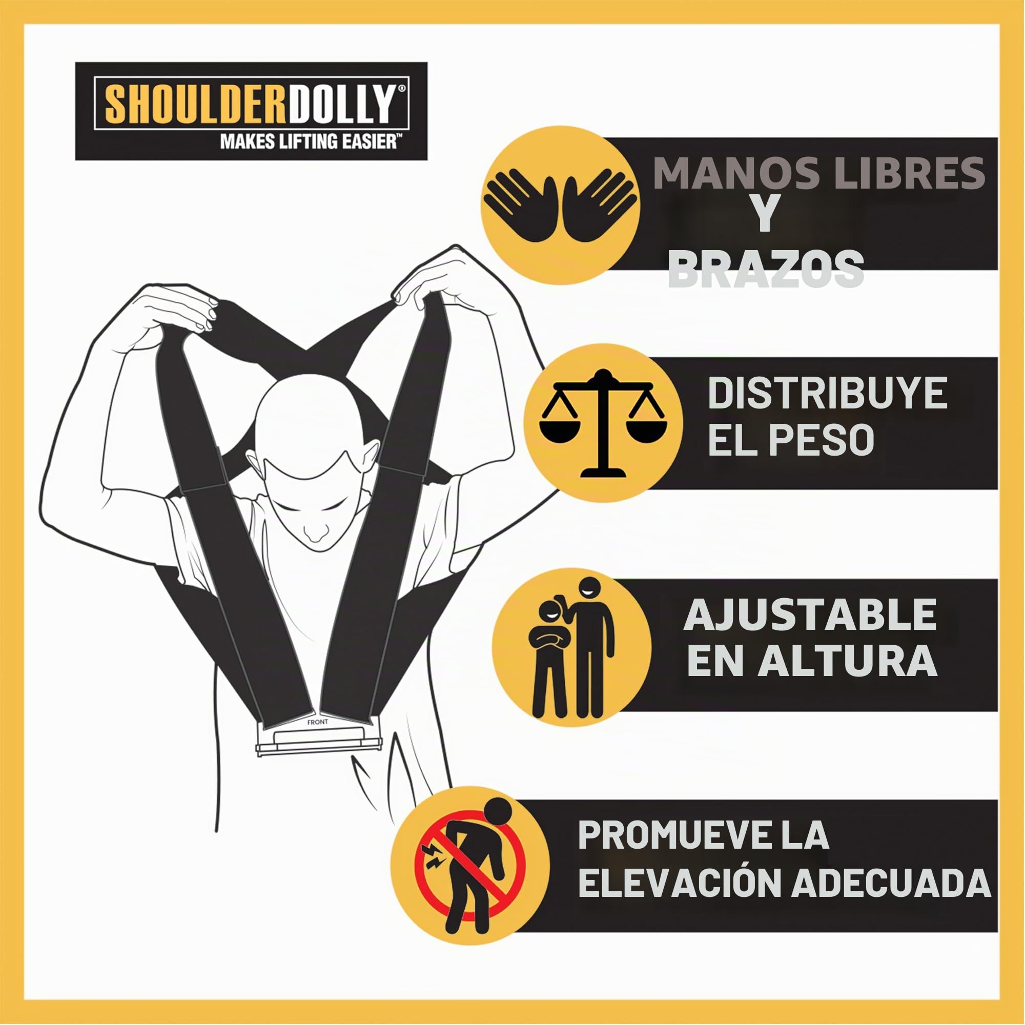 SHOULDER DOLLY correa de hombro para 2 personas, cinturón de transporte de 370 kg y 3,65 m
