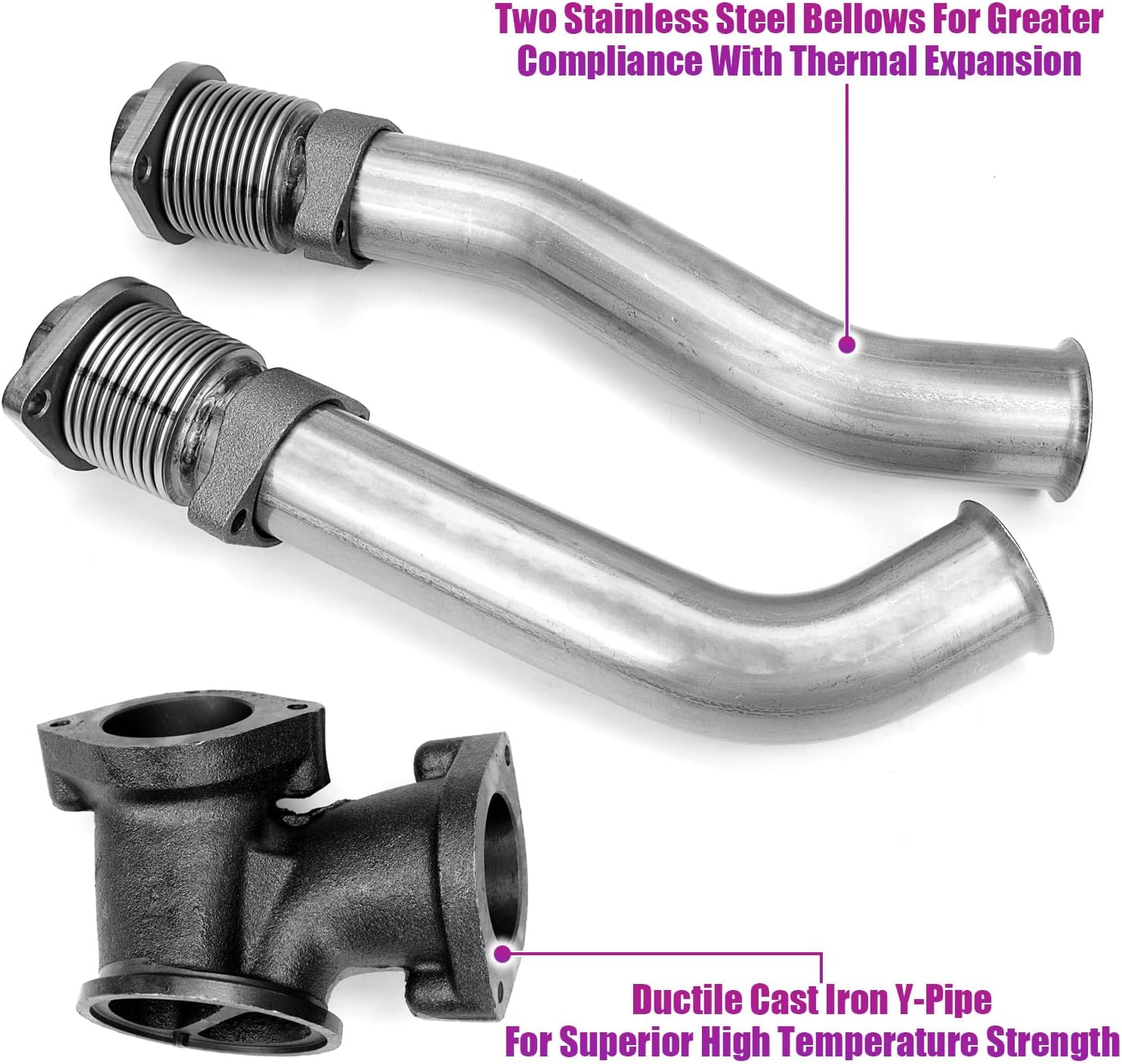 FEXON Turbo Diesel Exhaust Manifold Bellowed Up Pipes Kit Compatible with Ford 1999-2003 F-250 F-350 Super Duty 7.3L Replace 679-005