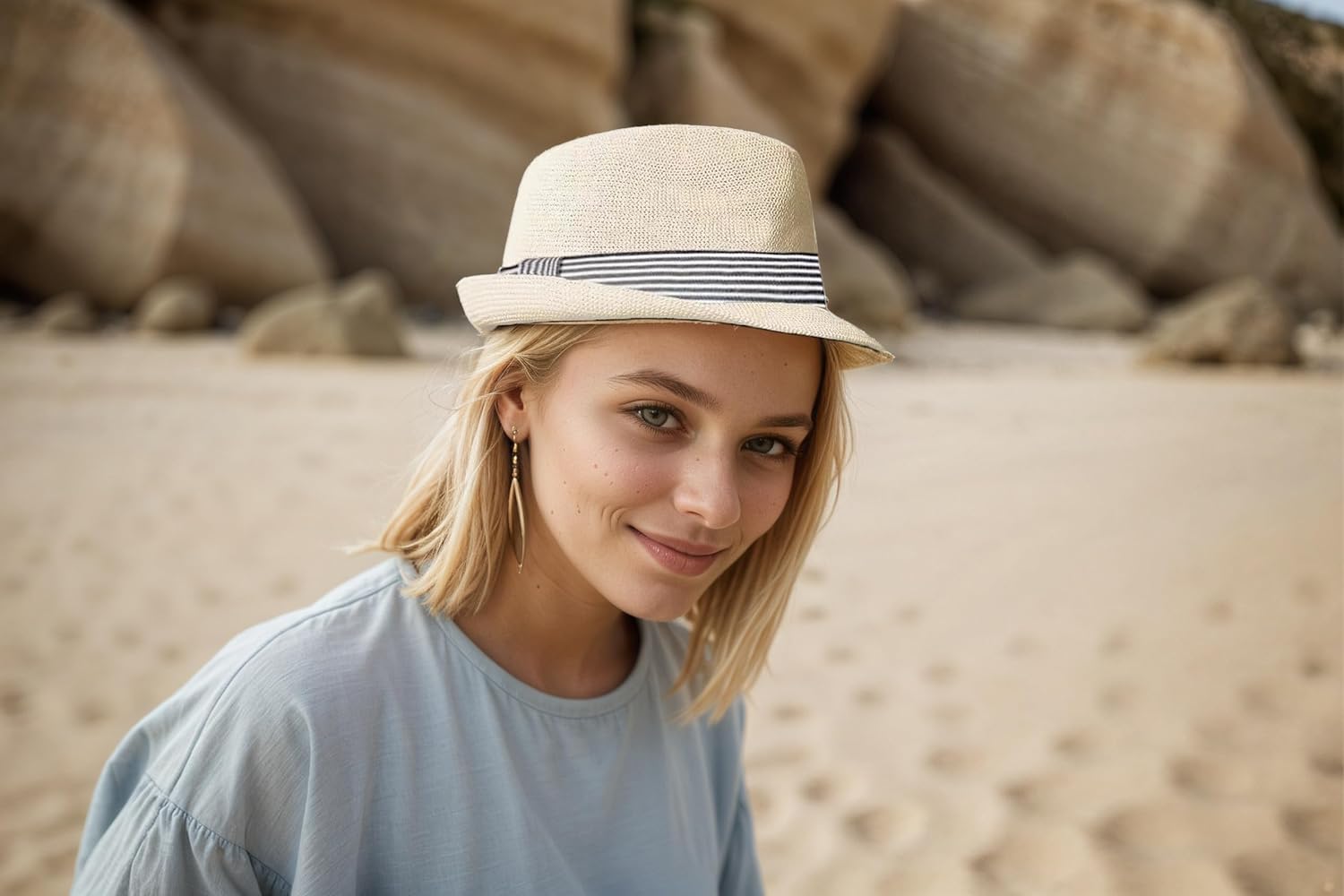 Summer Panama Straw Fedora Hats for Men Women Trilby Hat Foldable Roll Up Short Brim Panama Beach Hat Topper - Image 6