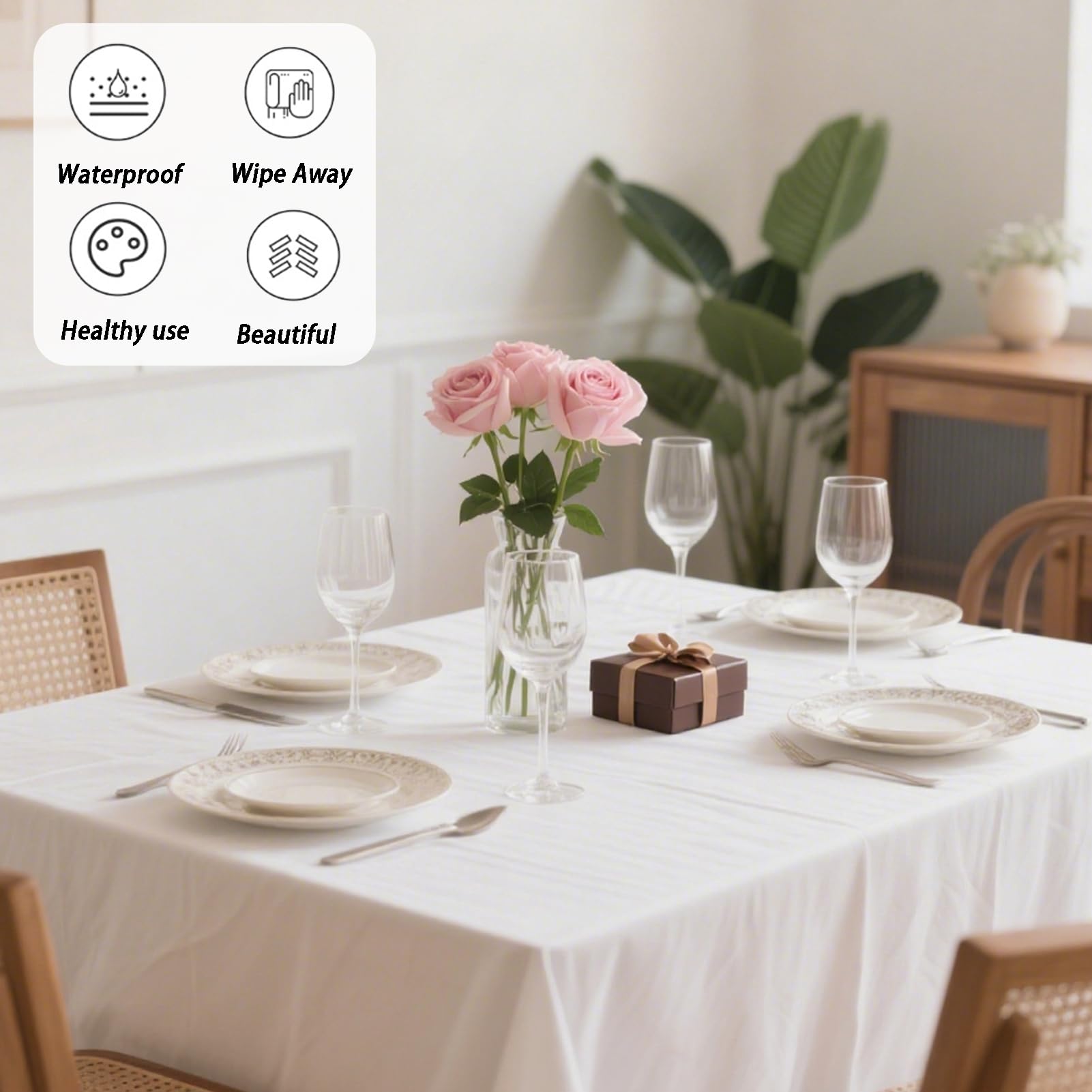 NAMIS 6 Pezzi Tovaglie Bianche, Rettangolare Tovaglia 137 x 274 cm, Tovaglia Antimacchia,Tovaglia Ideali per Decorare Tavoli In Occasione di Compleanni, Lauree e Matrimoni