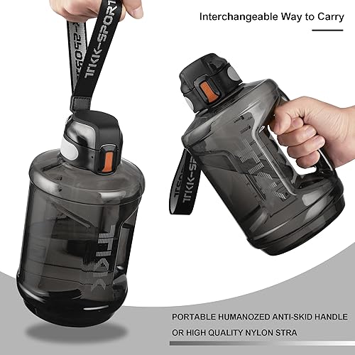 Miniatura 4 de TKK Botella de agua de medio galón de 64 onzas con tiempos para beber, jarra de agua grande de 64 onzas con pajilla, correa y asa, botella de agua