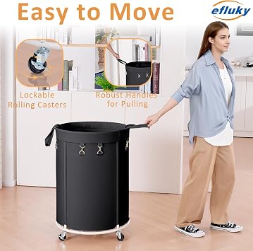 150L Laundry Basket with Wheels, Large Rolling Laundry Hamper, Round Laundry Cart with Removable Bag and Steel Frame, Dirty Cloth Hamper for Home, Closet, Dorm, Bathroom, Laundry Room, Black