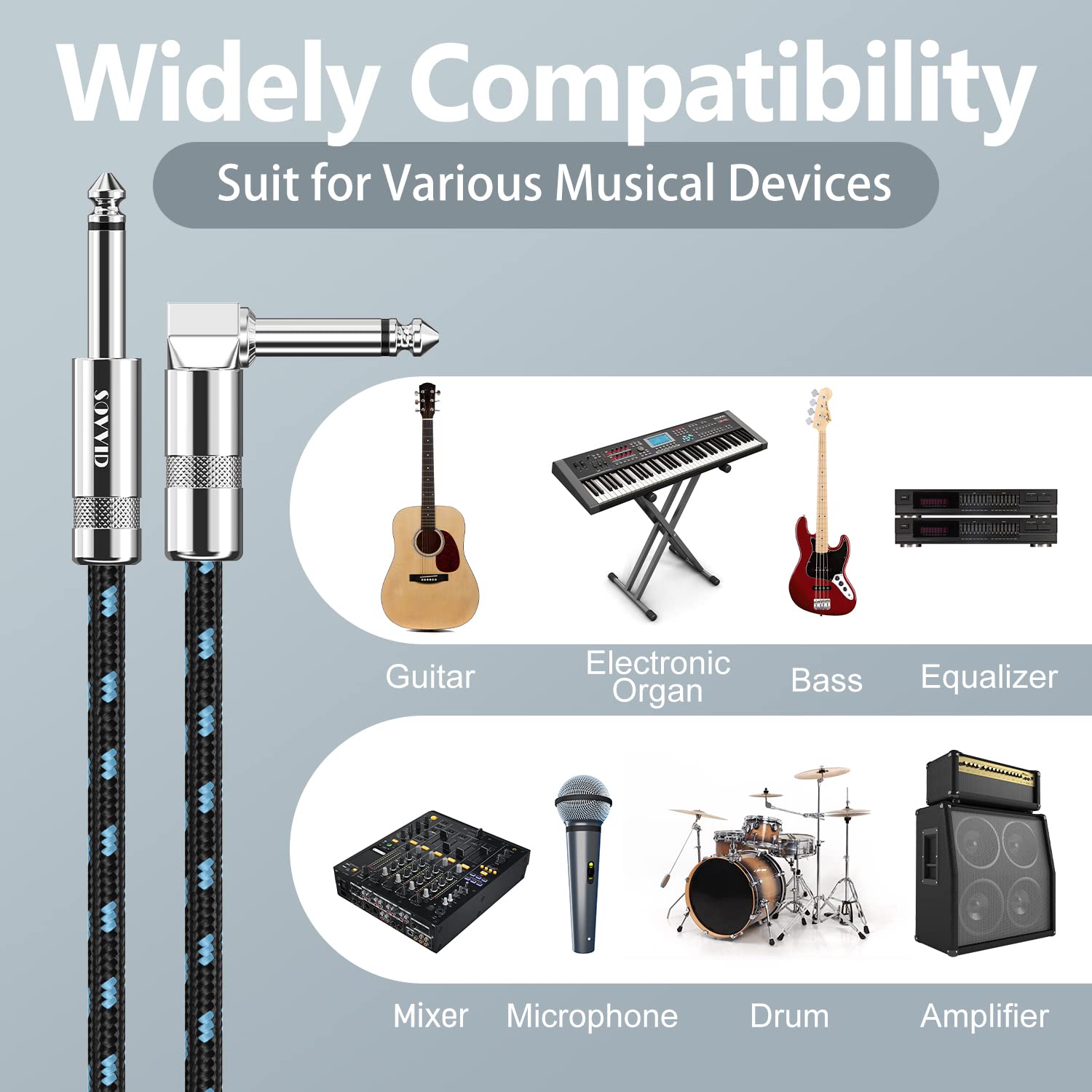 Cable de guitarra 15 pies – Cable de instrumento profesional para guitarra eléctrica AMP versión actualizada 1/4 TS Cable para guitarra bajo mandolina teclado y audio profesional