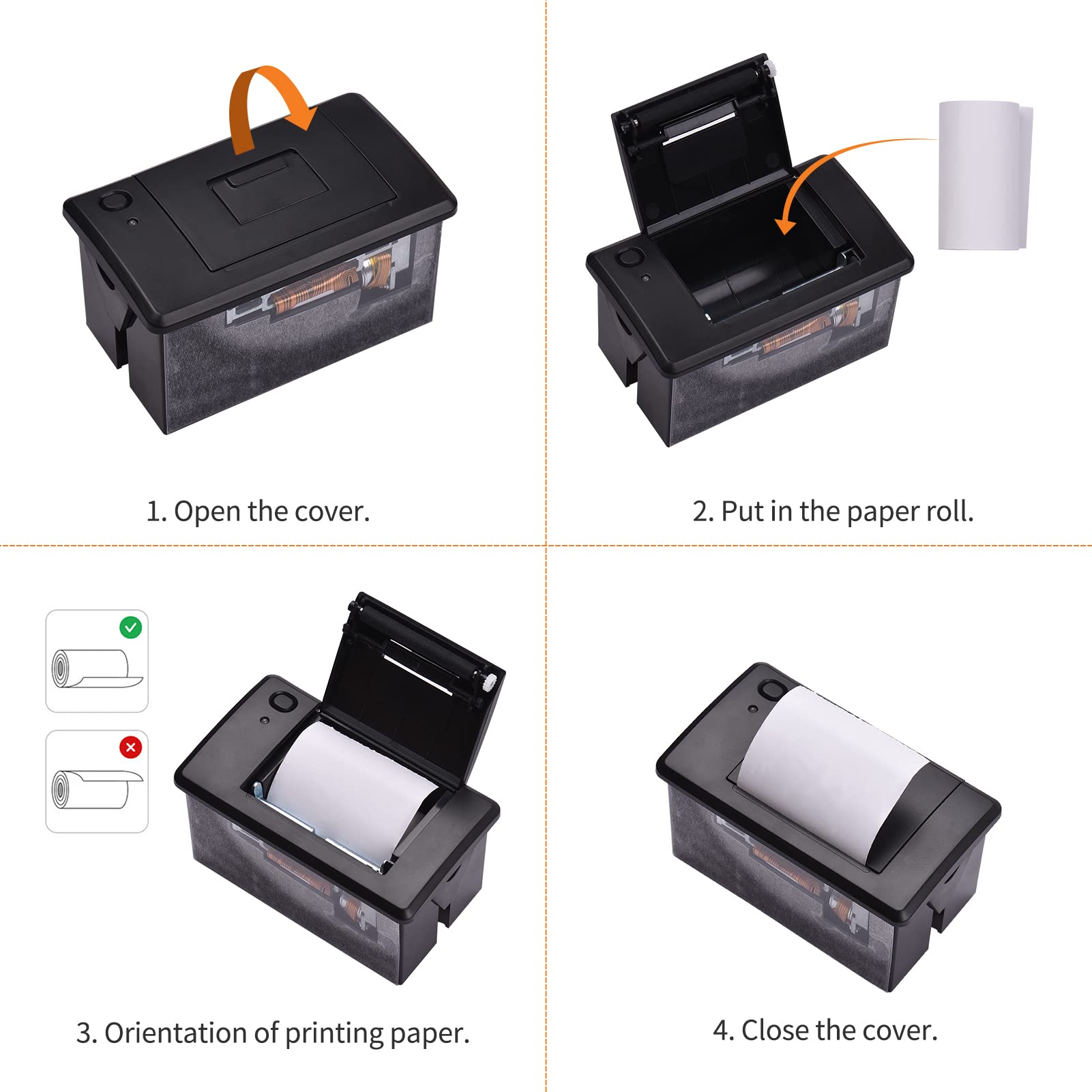 Modulo di stampa miniaturizzato 58 mm con stampante termica integrata, a bassa rumorosità, con supporto per connessioni seriali USB / RS232 / TTL e comandi ESC/POS per terminali