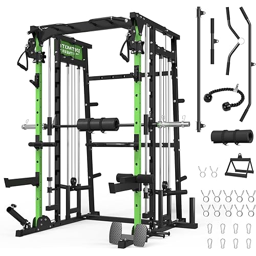 Smith Machine,2200 LBS Squat Rack for Home Gym with Dual Pulley System,Multifunctional Power Rack Cage for Strength Training with More Attachments