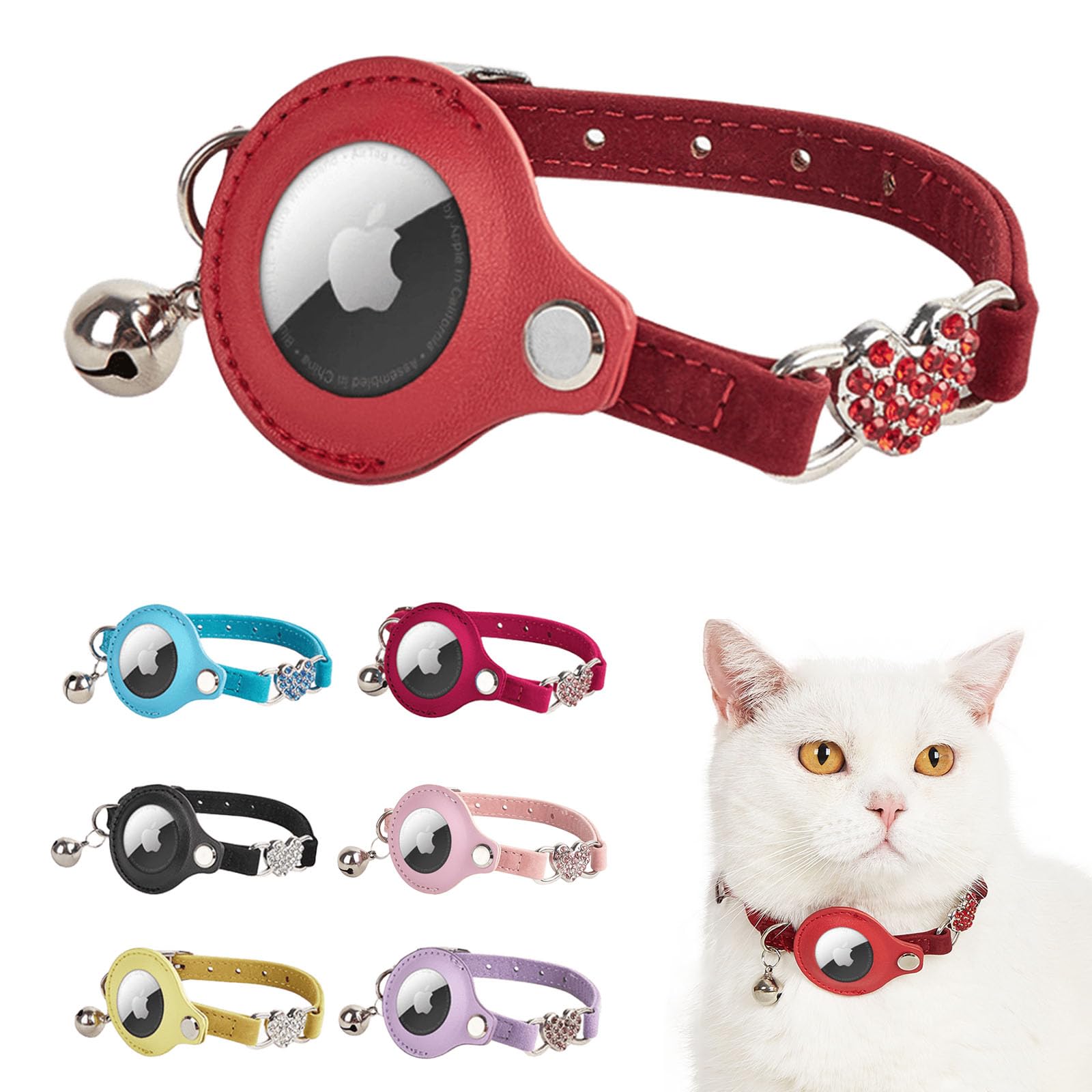 Air Tag Cat Collar, Cat Collar with Bells, GPS Kitten Collar, Kitten Tracker Collar, Lightweight GPS Leather Pet Collars for Girl Boy Kitties, Small