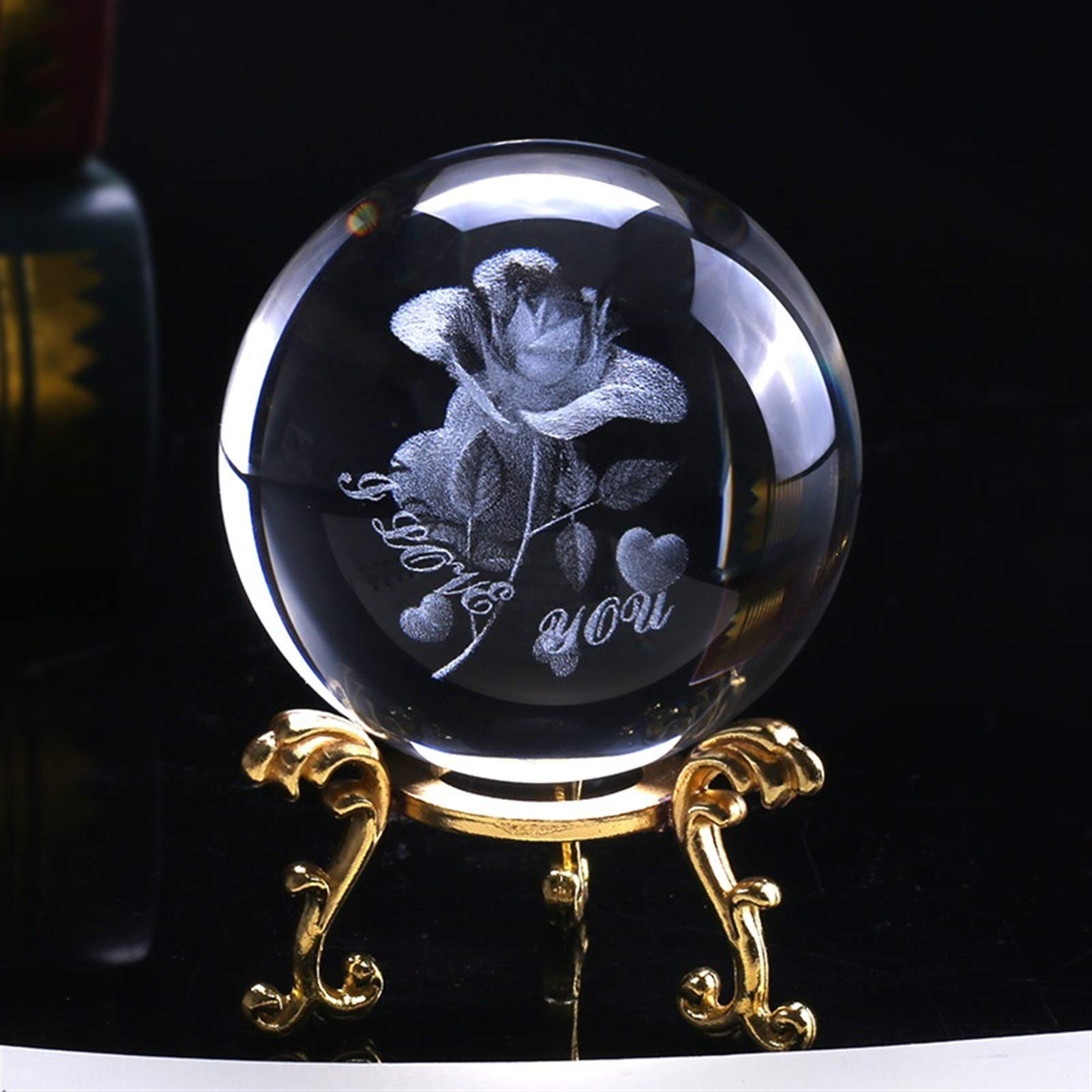 bola de cristal (en la magia occidental) 6cm Cristal Rose Ball 3D Miniatura Flor Esfera de vidrio Láser Grabado Globo Regalo Regalo de boda Ornamento Inicio Decro Día de San Valentín bola de cristal(W