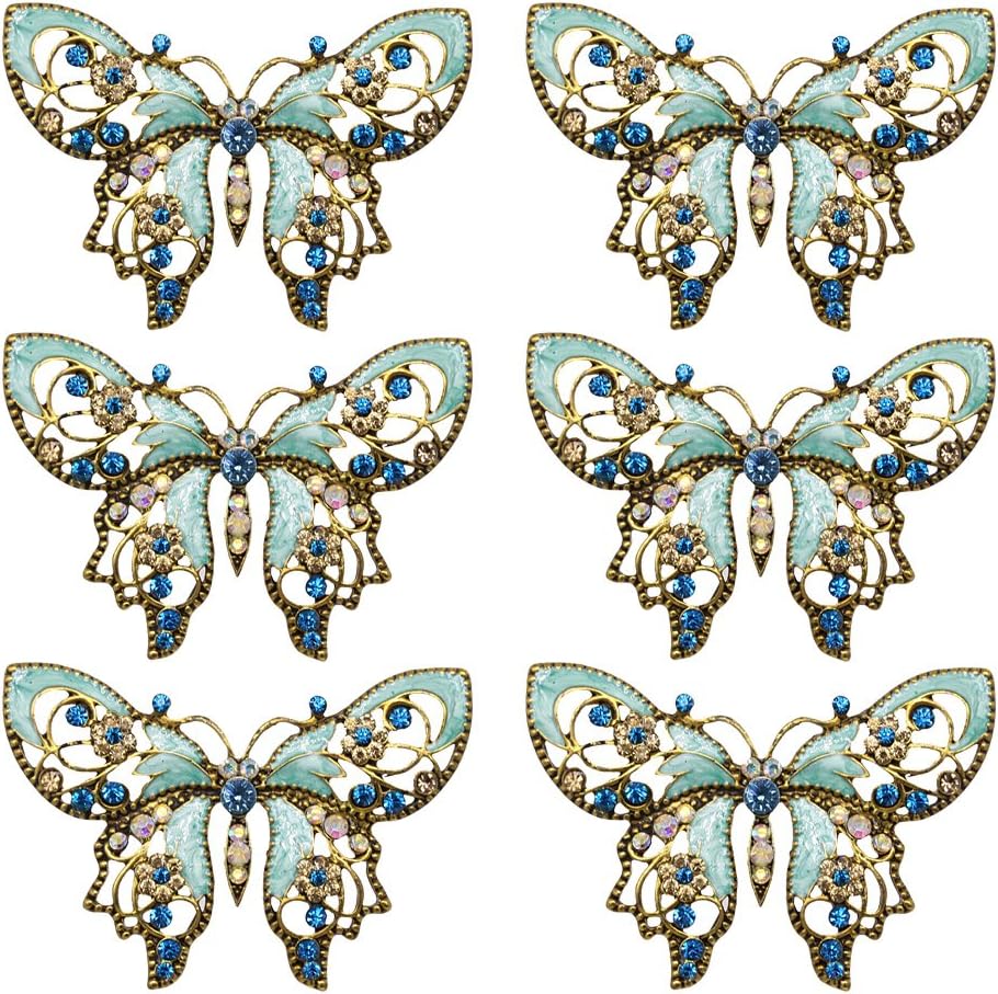 eGlomart Vintage Style Golden Aquamarine Blue Rhinestones Butterfly Brooch Pin #153