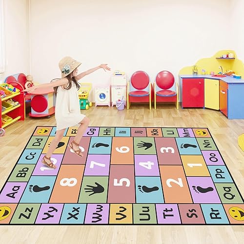 Miniatura 5 de Alfombra educativa con números del alfabeto ABC, antideslizante, lavable, divertida alfombra de juego para sala de juegos, aula, dormitorio,