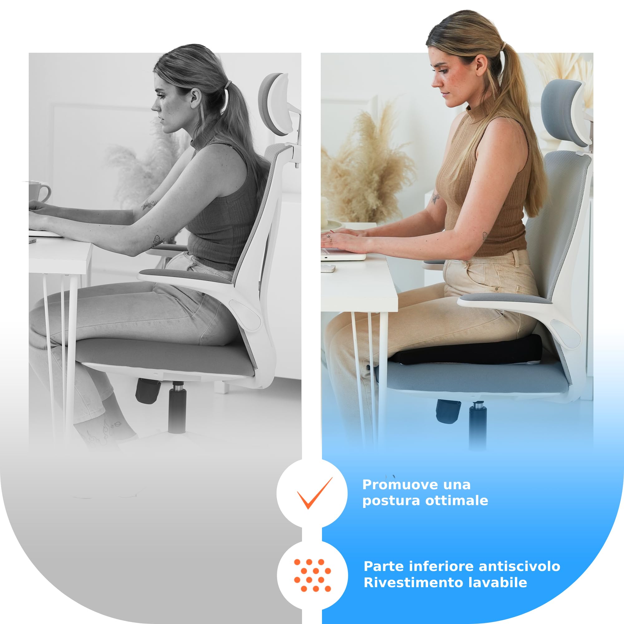 DYNMC you Cuscino Memory Foam Cuscino Sedia Ufficio o a Rotelle - Cuscini Sedie Quadrati – Supporto e Stabilità Perfetti - Tessuto Antiscivolo, Rivestimento Lavabile