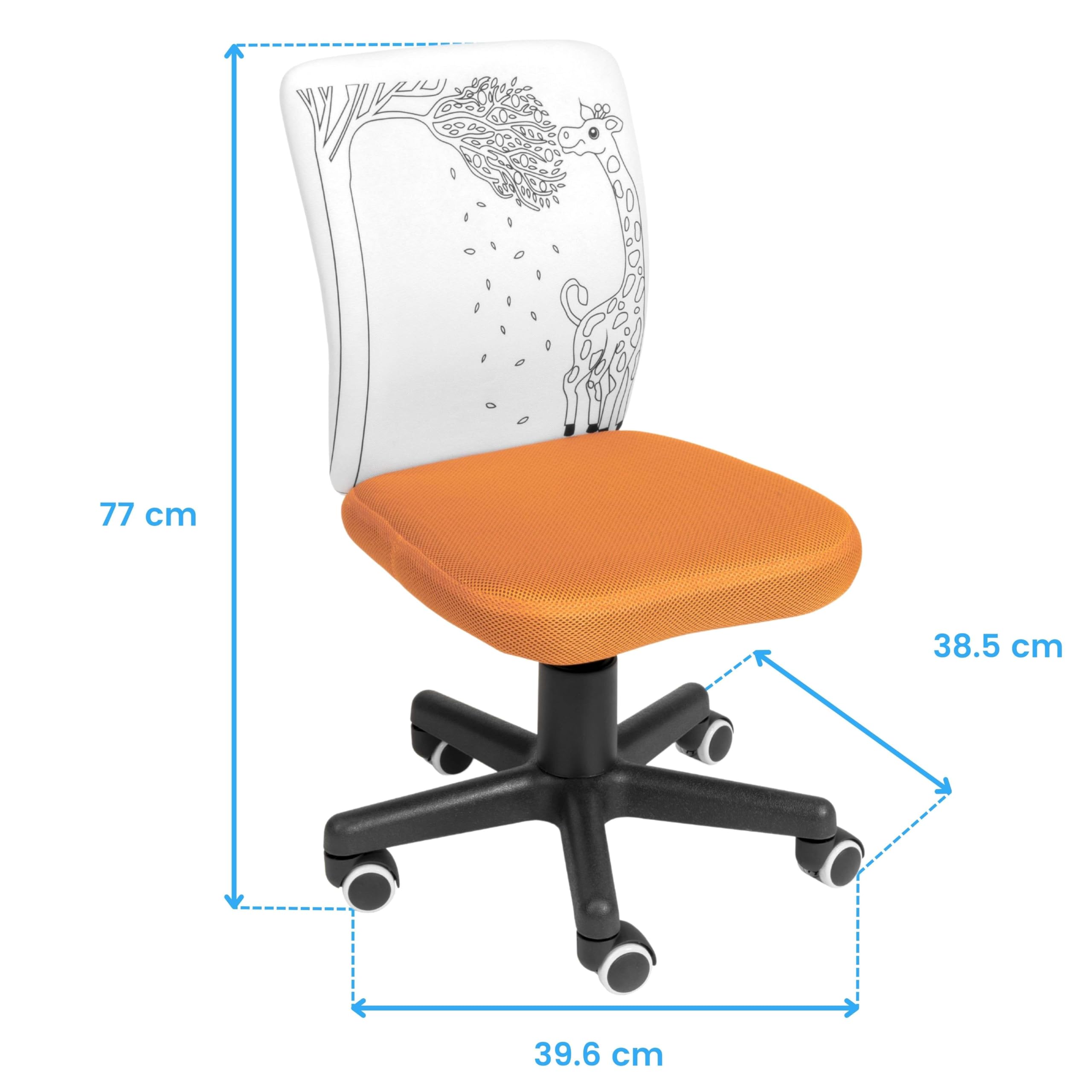 Miroytengo Silla Infantil Pintame Jirafa en Color Naranja y Blanco con Ruedas. Rotuladores Incluidos 77x39 cm