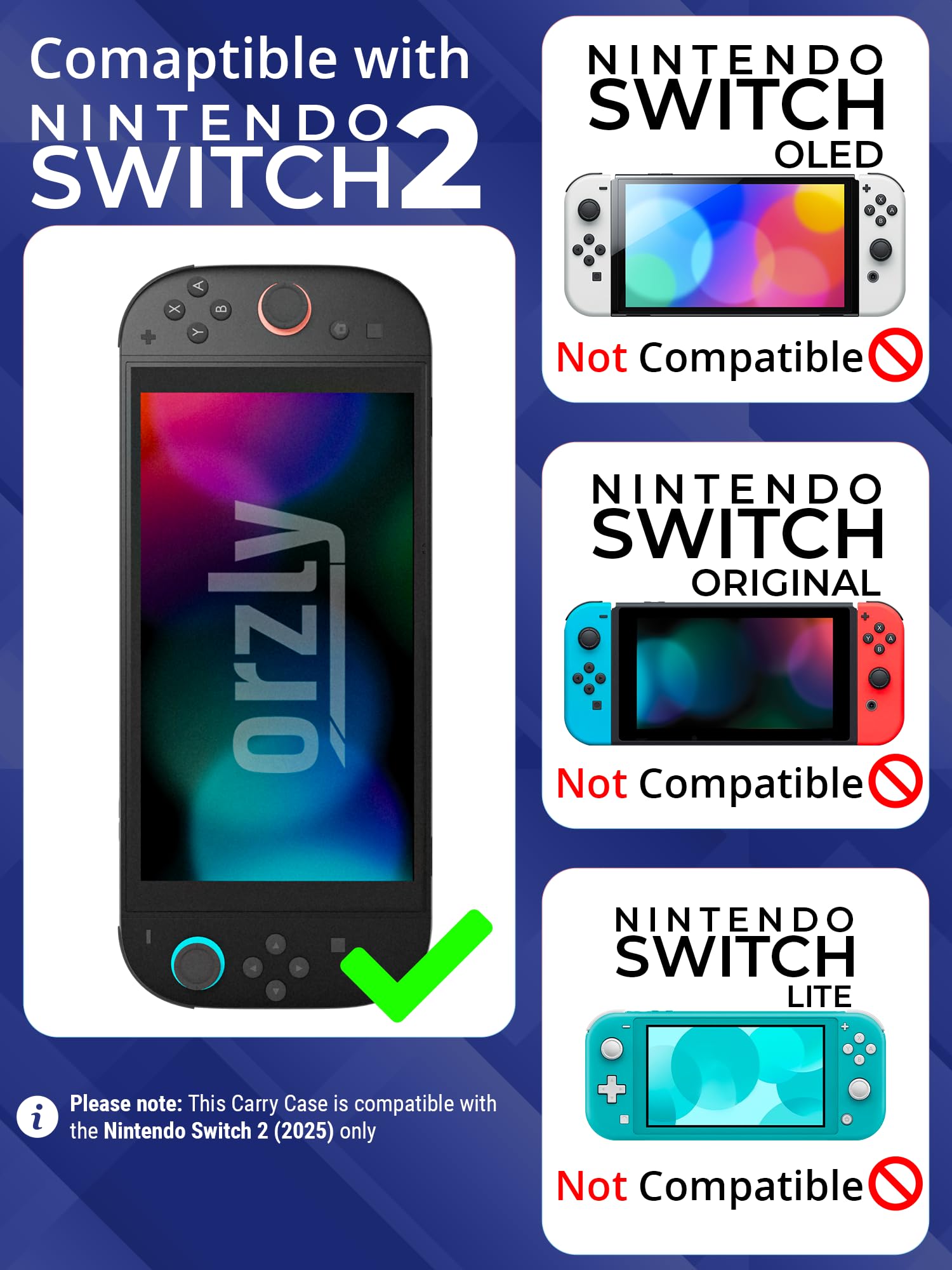 Orzly Custodia per Nintendo Switch 2, custodia protettiva da viaggio con pad per lo schermo, schede di gioco e slot MicroSD con tasche per gli accessori della console