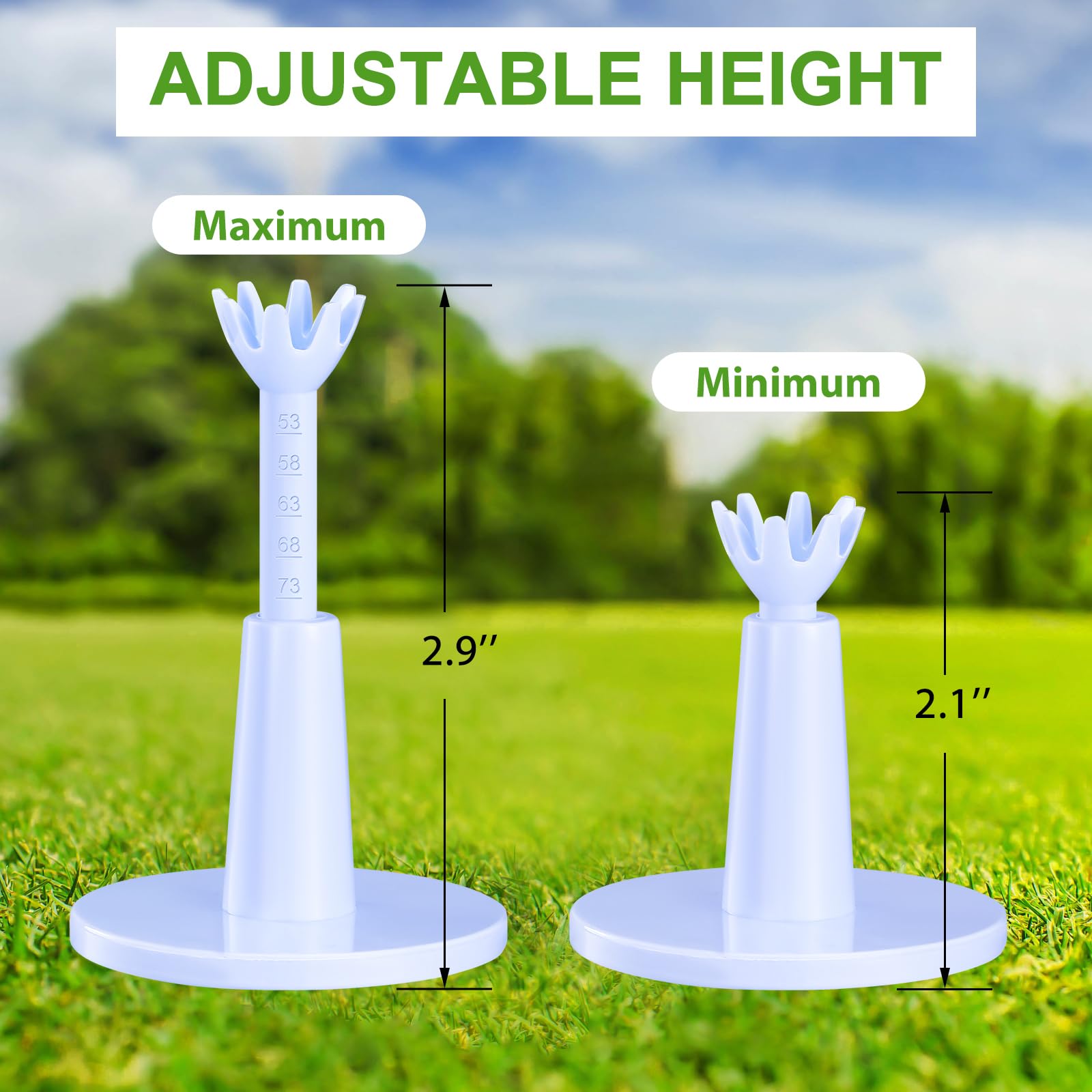JellyArch 6 Pieces Adjustable Golf Tees Set for Driving Range Mats Simulator 2.1-2.9 Inches Height Range Tees Rubber Plastic Unbreakable Golf Accessories for Indoor Outdoors, White