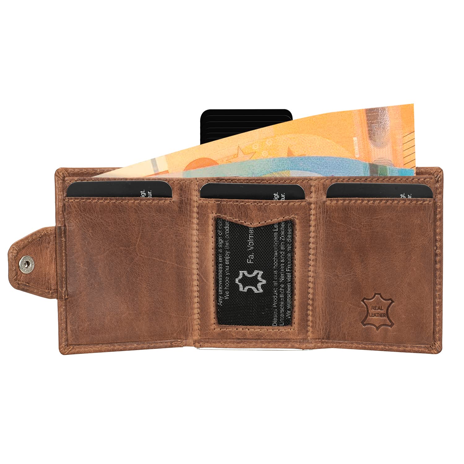 Fa.Volmer ® Echt-Leder AirTag Kartenetui mit Münzfach - max. 12 Karten - RFID Schutz - Herren & Damen | Geldbörse VO34 (Antique Brown)